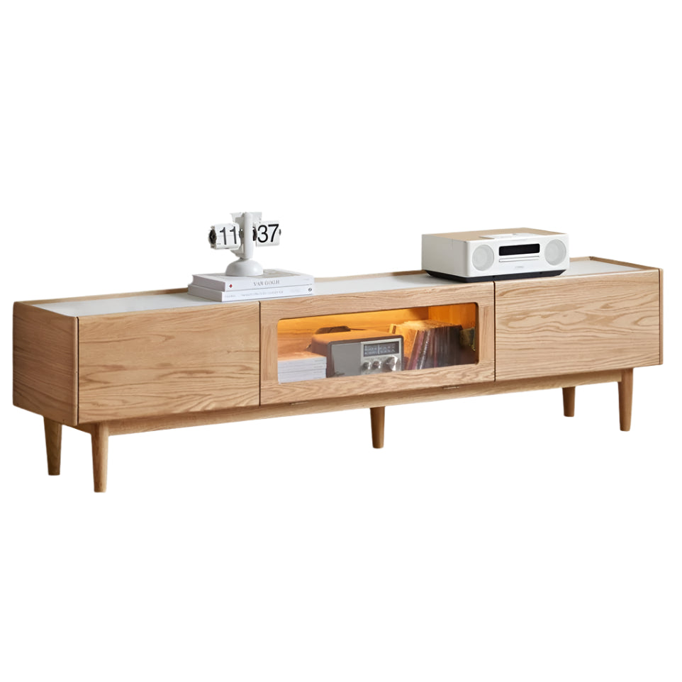 Solid Oak Wood TV Stand with Flip Door - Rustic Floor TV Cabinet for Living Room, Bedroom & Home Theater Storage
