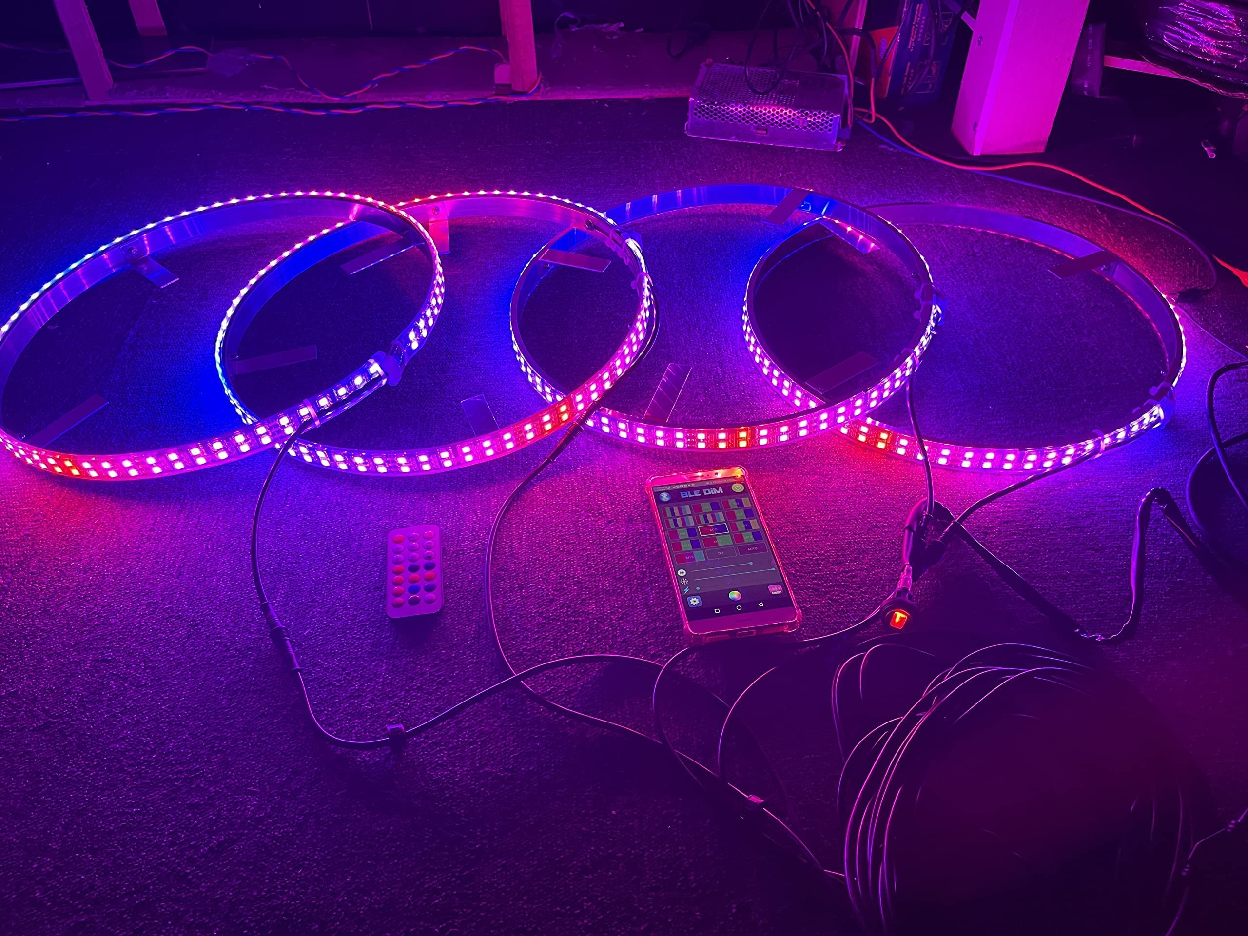 15.5 Inch Dream Color Chasing Double Row LED Wheel Ring Lights - IP68 Waterproof with Turn Signal, Lock & Braking Function - Remote & App Control with ON/OFF Switch - Perfect for Car, Motorcycle & Bike Customization