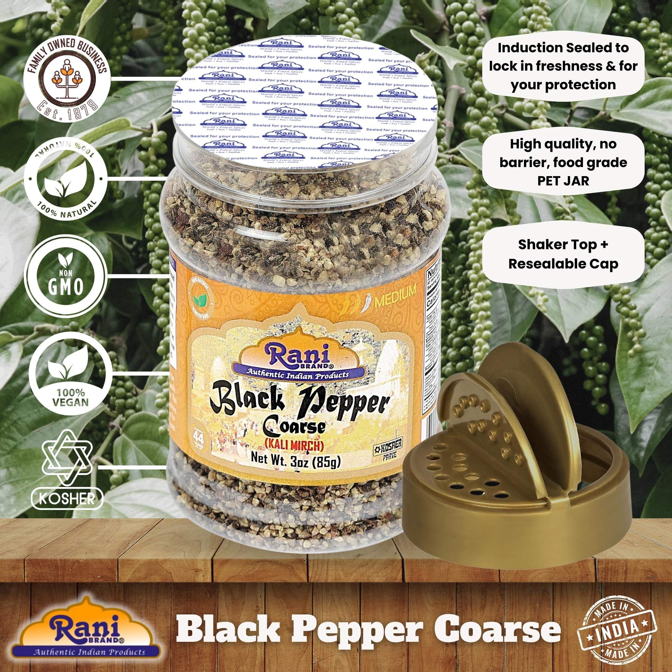 Premium Coarse Ground Black Pepper 28 Mesh (Table Grind) 3oz (85g) - All Natural, Vegan, Gluten-Free, Non-GMO, Kosher - Product of Vietnam - Perfect for Steaks, Salads & Home Cooking