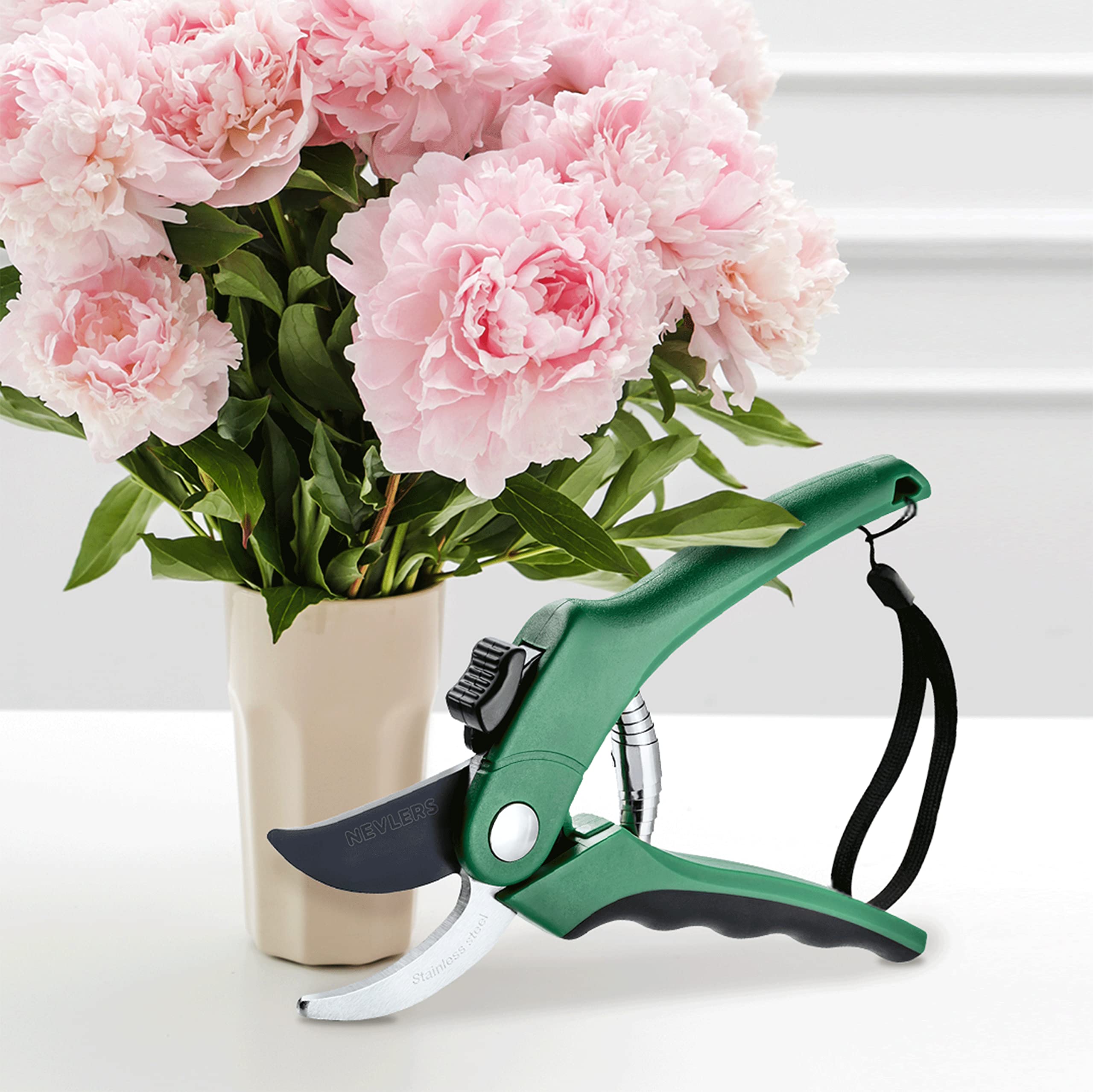 Nevlers 8 Inch Green Bypass Pruning Shears - Stainless Steel Garden Shears with 8mm Cut Capacity | Ergonomic Hand Pruners for Trimming Plants, Flowers & Shrubs | Perfect Gardening Tools for Men & Women | Ideal for Home Garden, Landscaping & Outdoor Use