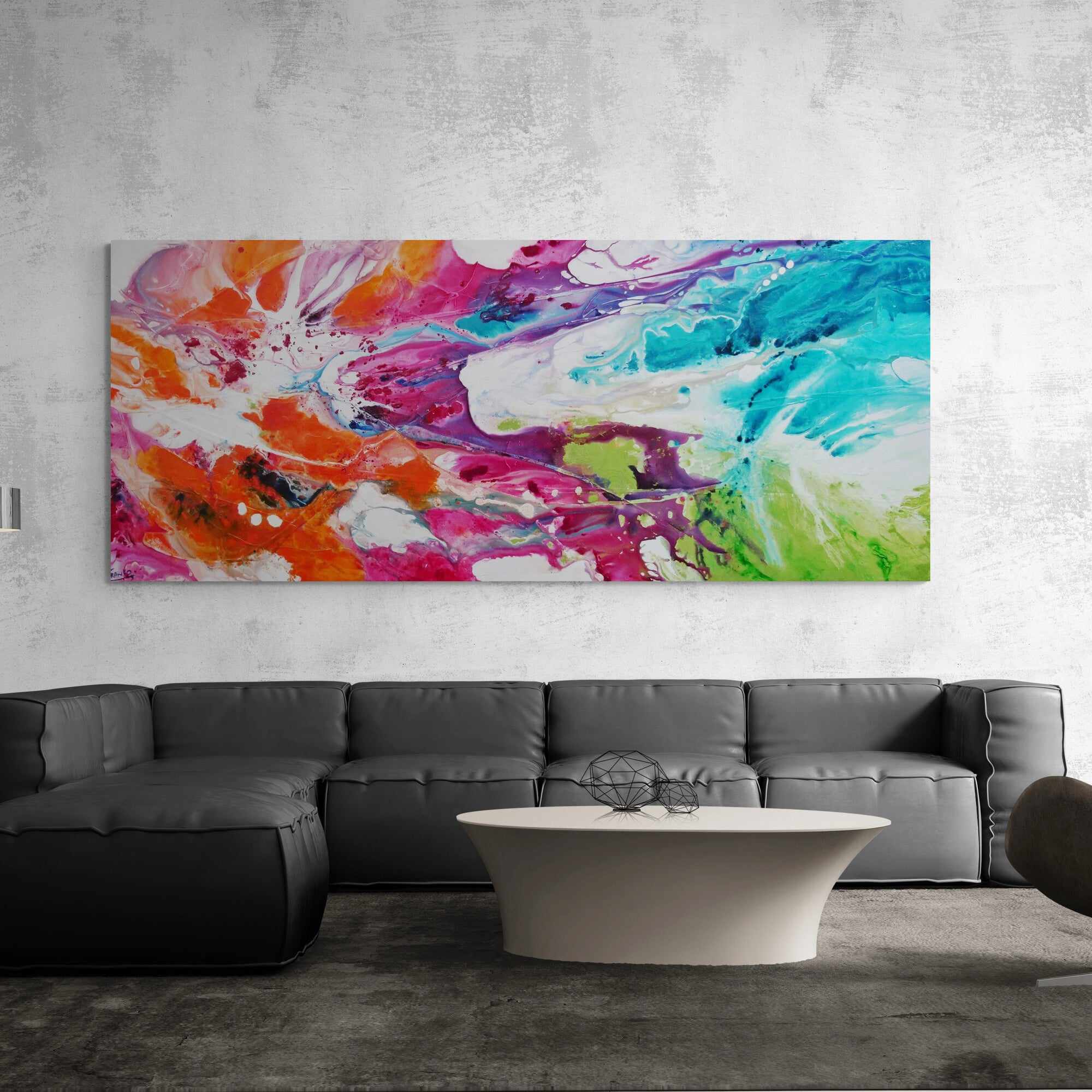 Vibrant Abstract Textured Painting - 240cm x 100cm Colour Melt Canvas Art | Perfect for Modern Living Room, Bedroom or Office Wall Decor