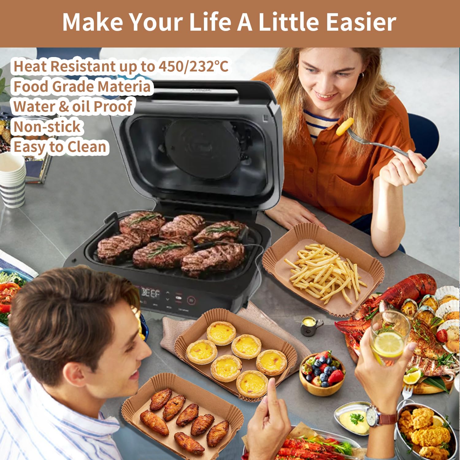 120Pcs Disposable Air Fryer Liners for Ninja Foodi Smart XL & FG551 6-in-1 Indoor Grill - Non-Stick Parchment Paper Sheets - Perfect for Healthy Cooking, Roasting, and Baking at Home