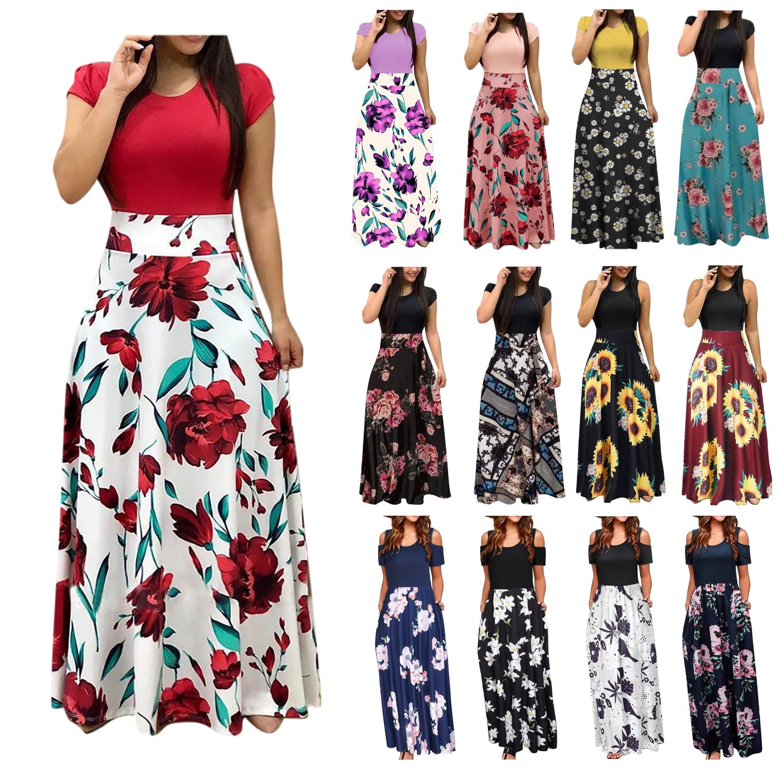 Women's Casual Summer T-Shirt Dress - Short Sleeve Boho Flowy Maxi Sundress with Floral Print | Perfect for Beach Vacation, Spring Outfits & Summer 2023 Fashion