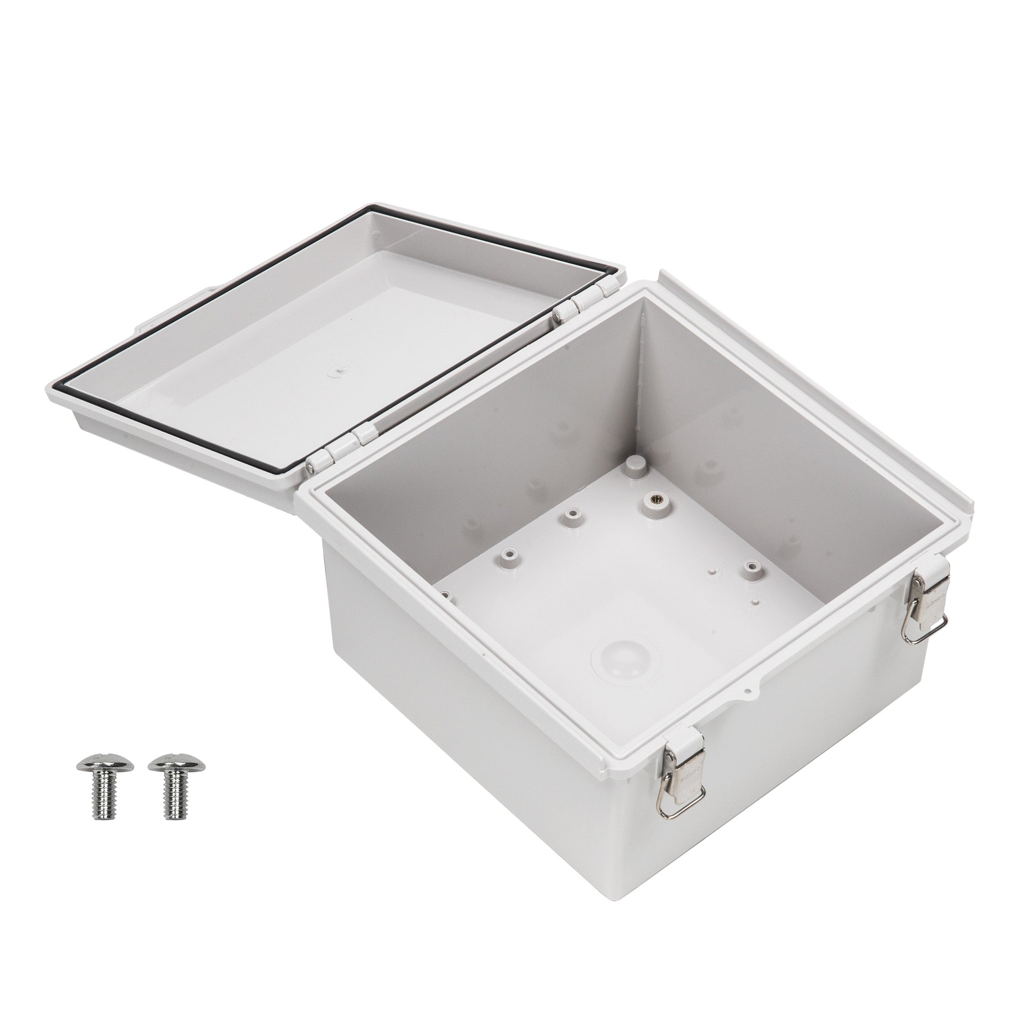 Boxco P Series 8.27 x 8.27 x 5.12 Inches (210 x 210 x 130mm) Waterproof Plastic Enclosure - IP67 & IK08 Rated ABS Grey Case with Molded Hinge & Latch | Ideal for Outdoor Electronics, Industrial Equipment & DIY Projects