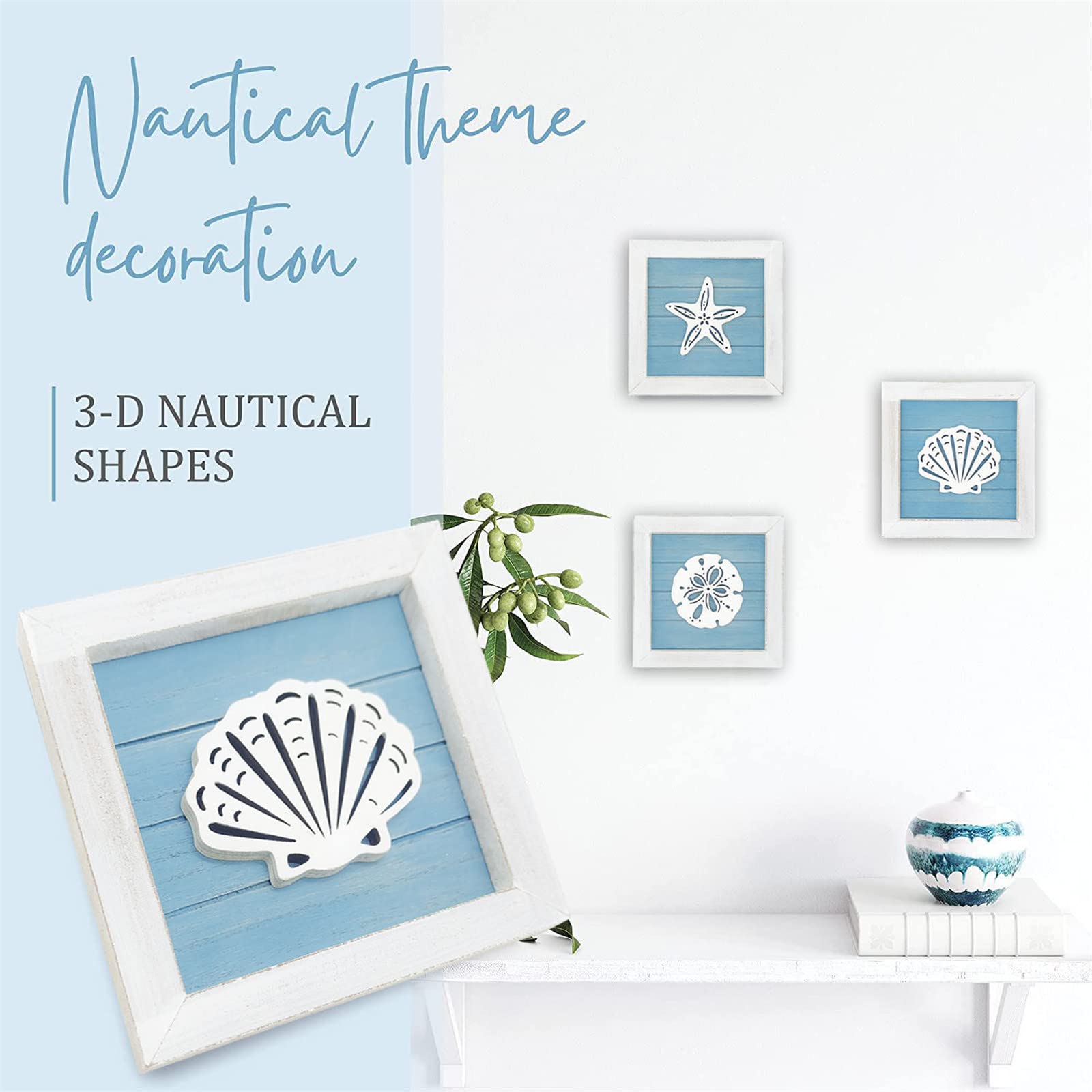Ocean Theme Beach Wall Decor Set of 3 - Coastal 3D Wall Art with Starfish, Shell & Sand Dollar in White | Perfect for Bathroom, Living Room & Summer Beach Decor | Nautical Home Accents for Coastal Style Interiors
