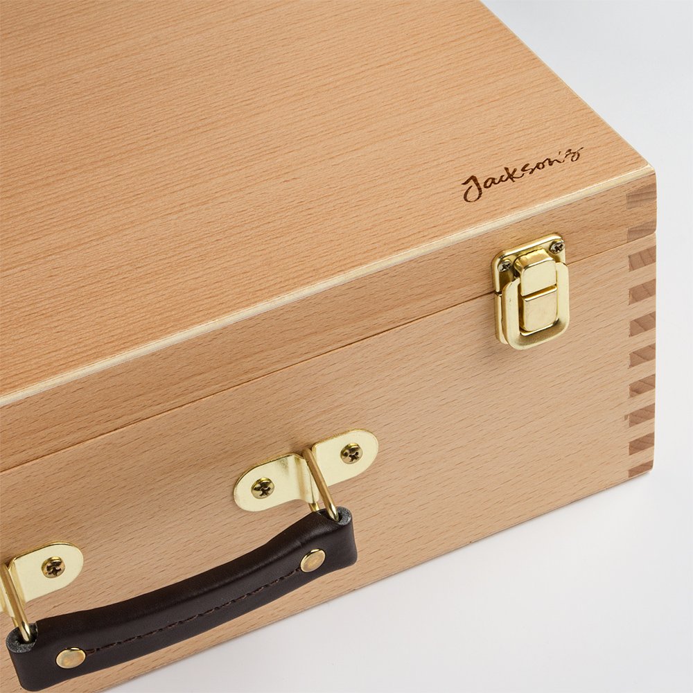 Loxley 360 x 280 x 135mm Hardwood Artist Wooden Storage Box with 4 Trays for Pastels - Natural Finish | Perfect for Artists, Students & Professional Sketching Supplies Organization