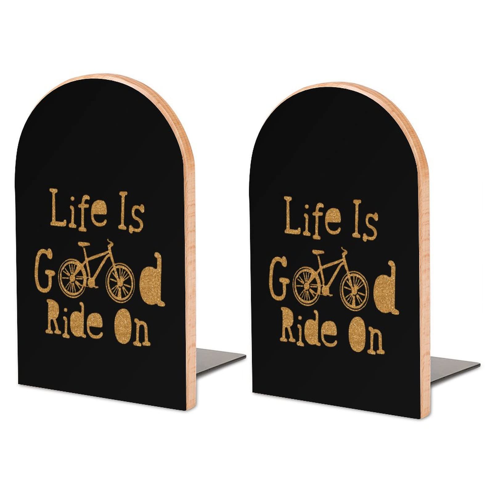 Stylish Wooden Bicycle Bookends - Non-Slip Heavy Duty Book Holder for Shelves, Desks & Home Office - Perfect for Organizing Books, Movies, Vinyl Records & Decorative Display