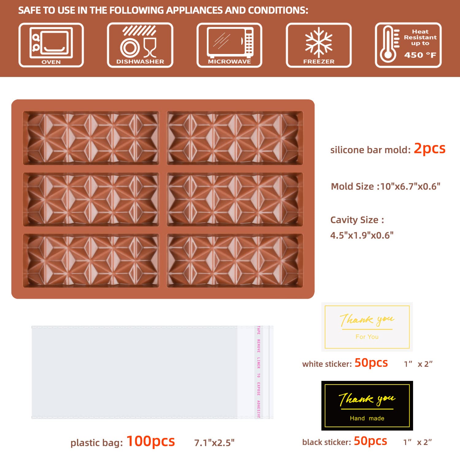 2-Piece Silicone Chocolate Bar Molds Set - Deep Cavity Candy & Wax Melt Molds with Break-Apart Design (Pyramid Shape) - Perfect for DIY Chocolate Making, Candy Crafting & Wax Melts at Home
