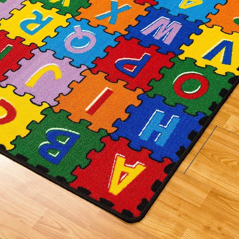 Champion Large Non-Slip Alphabet Puzzle Rug for Kids - A-Z & 1-9 Educational Classroom Carpet with Gel Backing (8x10 Feet) - Perfect for Preschool Learning, Playroom Flooring & Daycare Activities