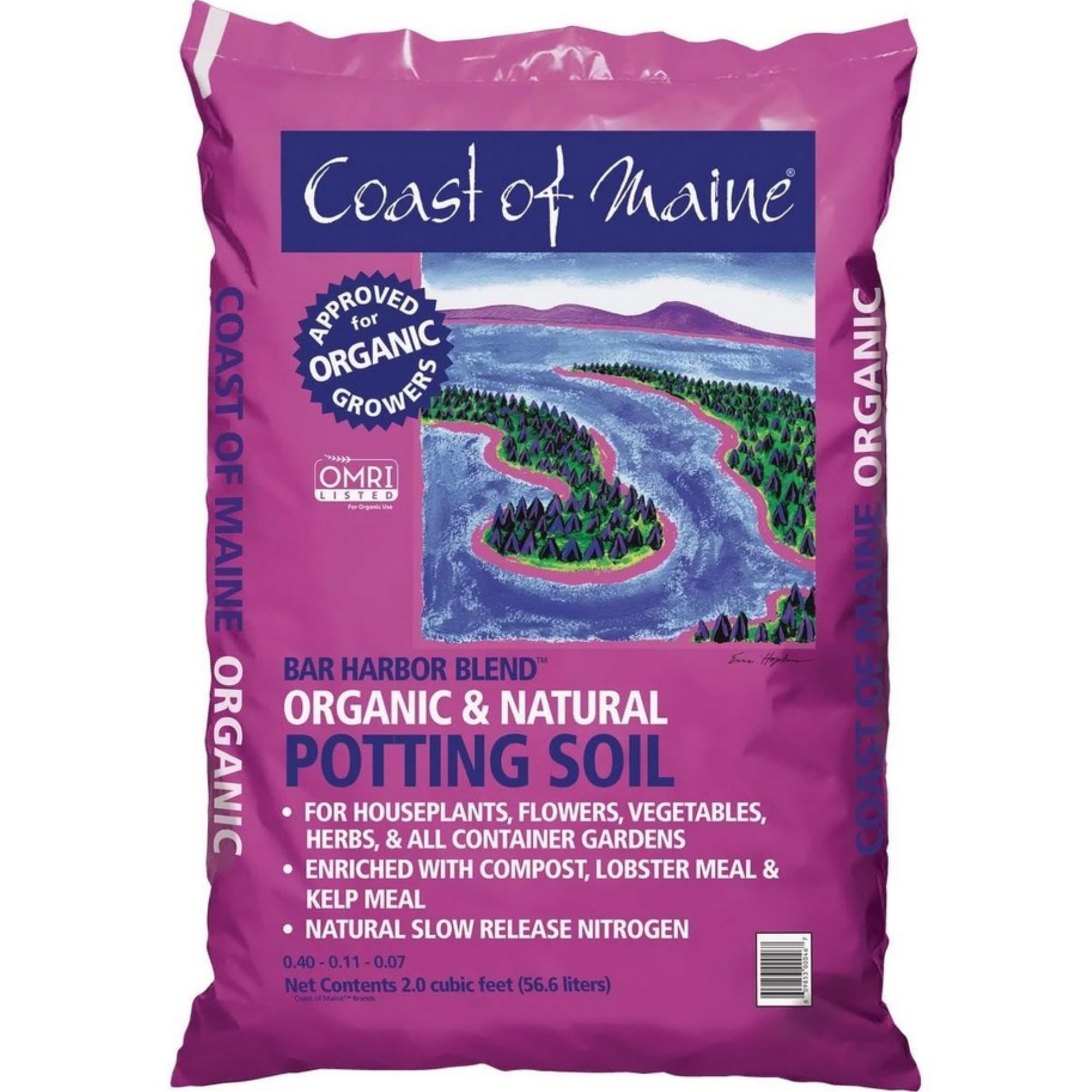 Organic & Natural Coast of Maine Bar Harbor Blend Potting Soil - 2 cu ft (Pack of 10) for Houseplants, Flowers, Vegetables & Herbs | Perfect for Indoor/Outdoor Container Gardening & Raised Beds