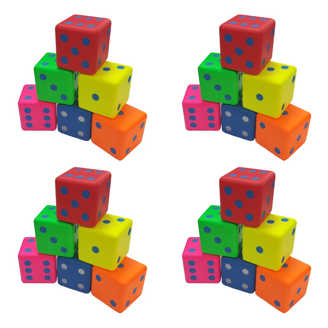 Macro Giant 3.2 Inch PU Soft Foam Dice Set - 24 Piece Multi-Color Round Edge Building Blocks for Board Games, Math Teaching & Educational STEM Toys | Safe Kids Gift for Classroom, Party Games & Family Fun