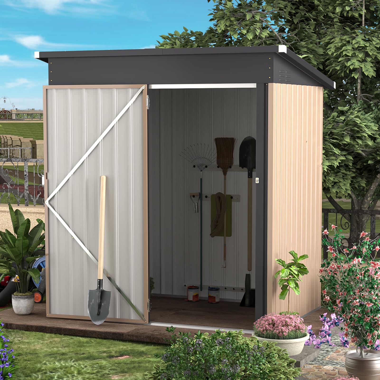 AECOJOY 5' x 3' Outdoor Metal Storage Shed - 16.6 Sq.Ft Lockable Utility Shed for Garden Tools, Lawn Equipment & Backyard Organization | Perfect for Patio, Yard & Outdoor Storage Solutions