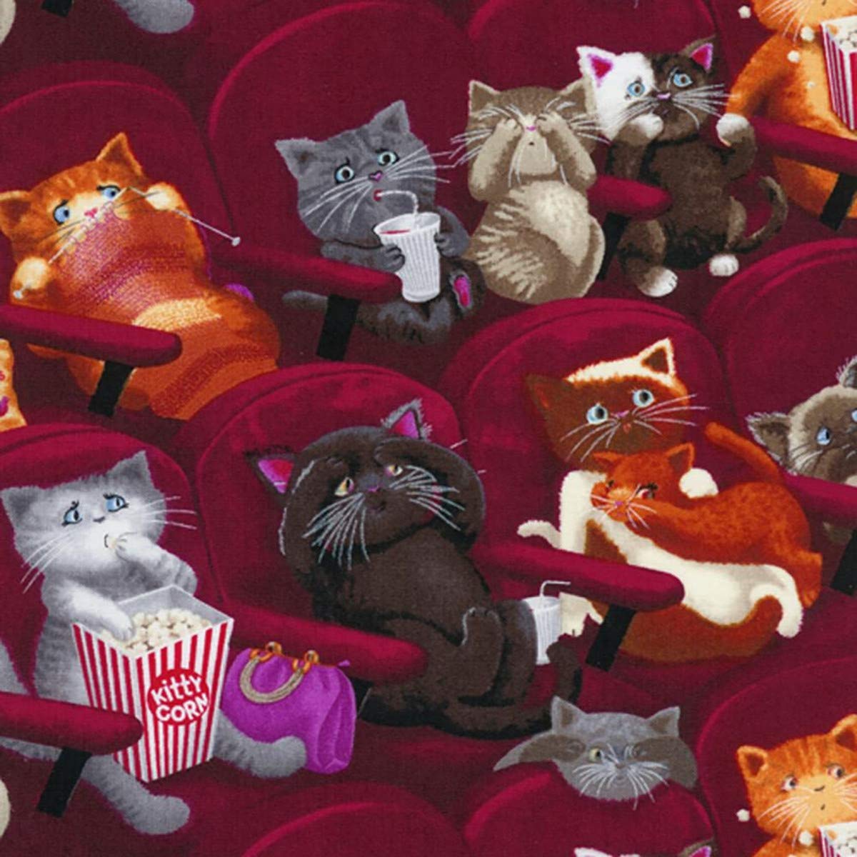 Timeless Treasures Cats in Movies Wine 100% Cotton Fabric by The Yard - Perfect for Quilting, Sewing & DIY Home Decor Projects