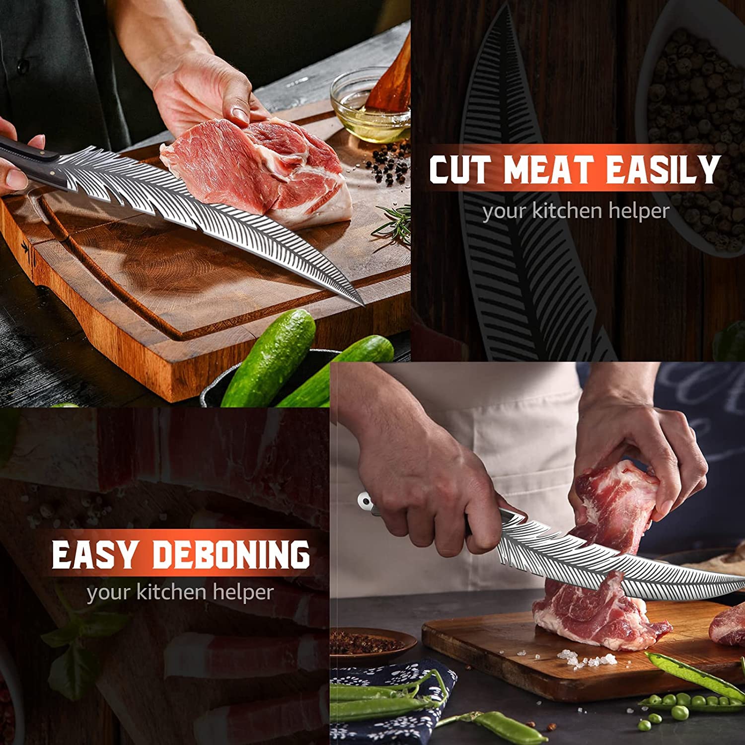 Premium Huusk Japanese Hand-Forged Viking Knife - High Carbon Steel Butcher & Boning Knife for Meat Cutting, Professional Chef Knife with Sheath - Perfect for Kitchen, Camping, BBQ & Gifts for Dad, Husband & Cooks