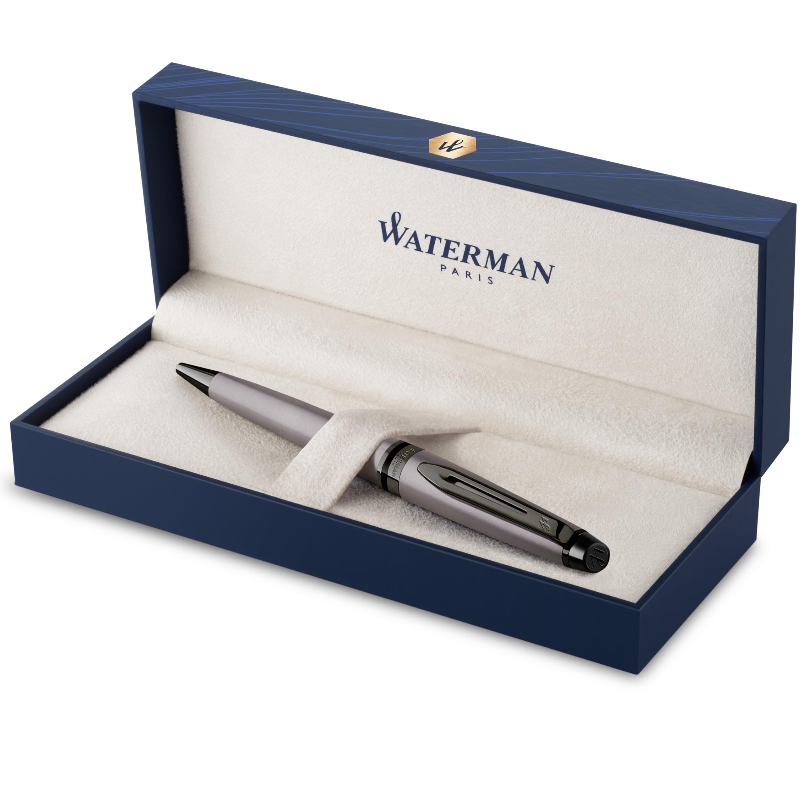 Waterman Expert Ballpoint Pen - Metallic Silver Lacquer with Ruthenium Trim, Medium Point Blue Ink, Gift Box Included | Premium Writing Instrument for Business Professionals, Graduation Gifts & Office Use