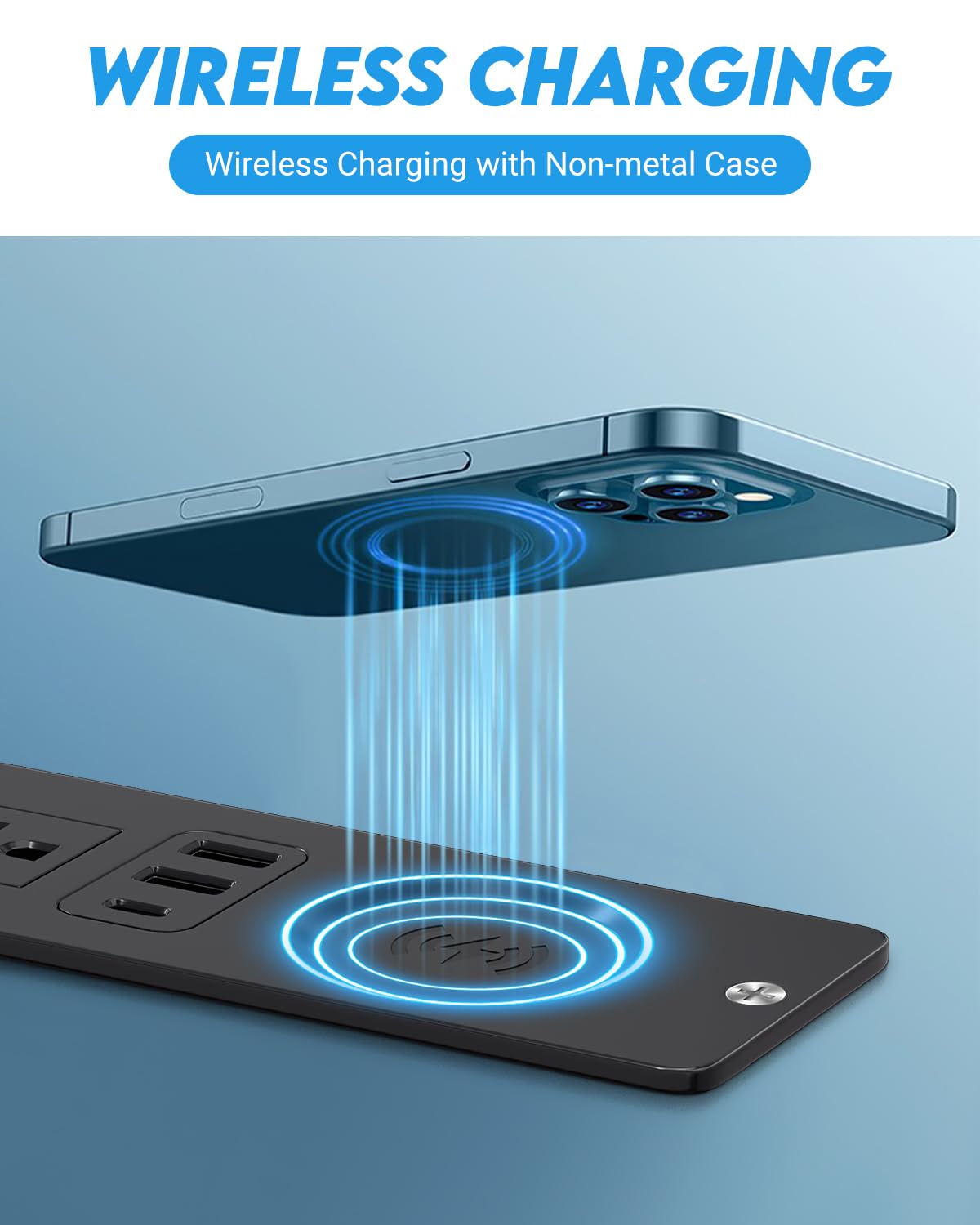 15W Recessed Power Strip with Wireless Charger & PD20W USB-C Fast Charging - 3 Outlets, 6ft Cord for Nightstand, Sofa Table, Drawer - Perfect for Bedroom, Office & Living Room Furniture Charging Needs
