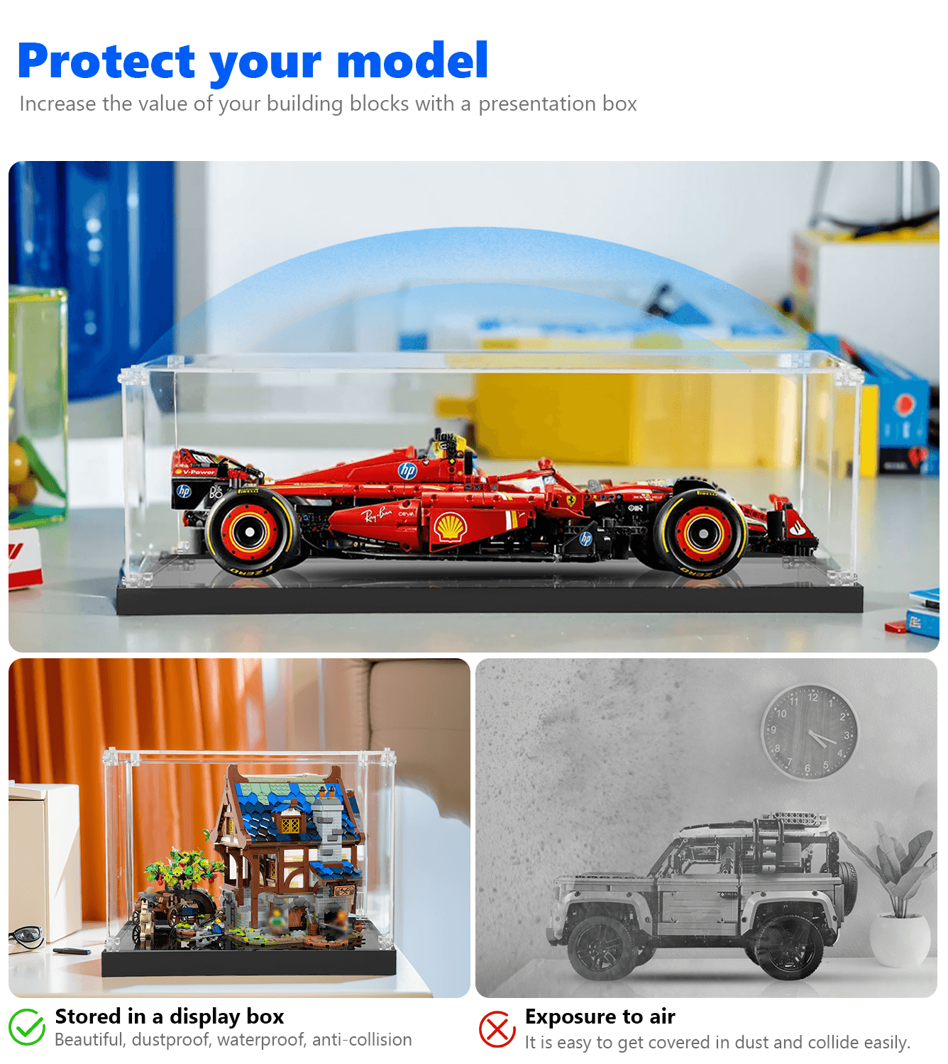 LEGO Ferrari SF 24 F1 Car Display Case - 1:8 Scale Compatible with Set 42207 - Perfect for Showcasing Collectible Model Cars at Home or Office