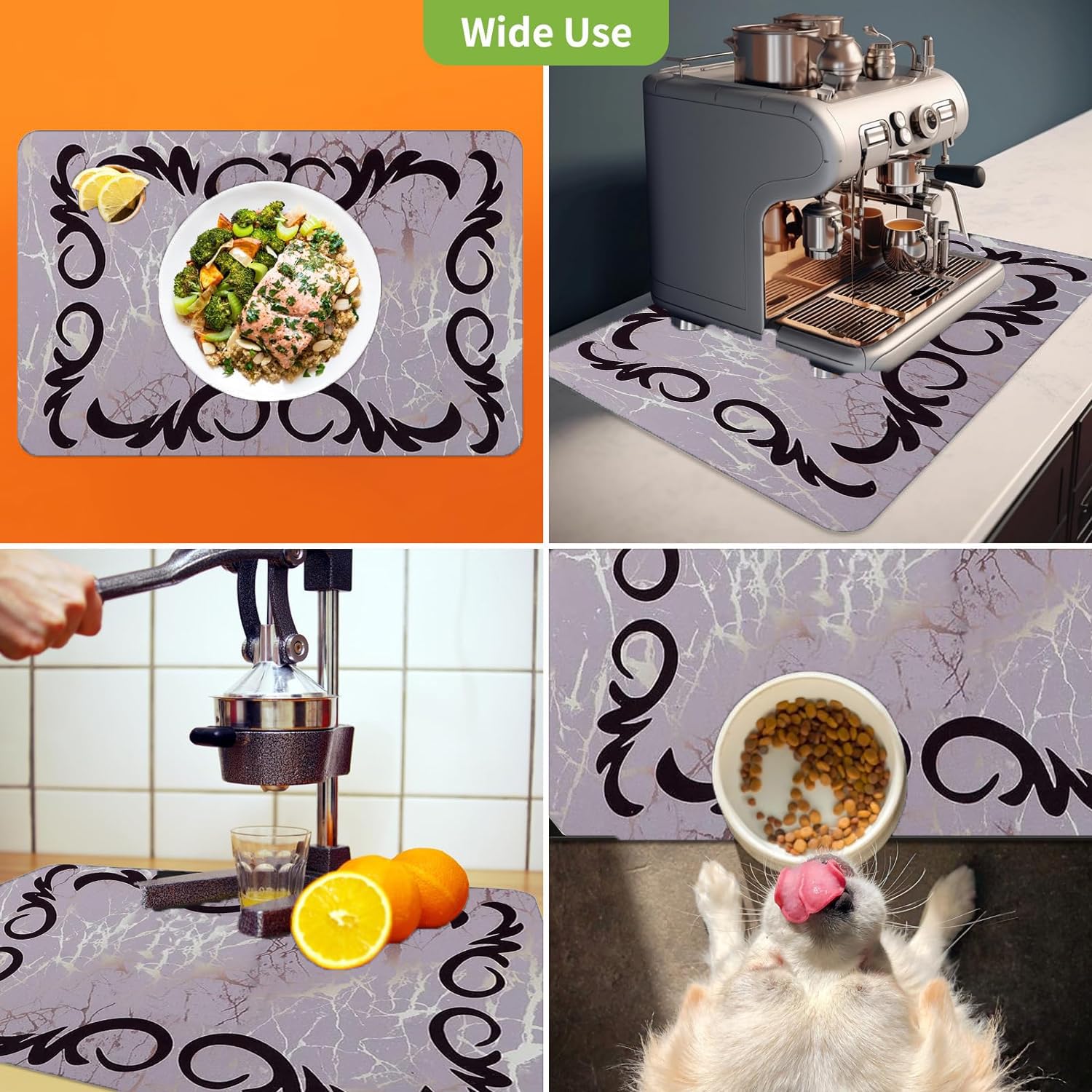 IVAZA Large Absorbent Dish Drying Mat for Kitchen - 30x40cm Non-Slip Silicone Drying Pad for Dishes, Utensils & Cookware - Quick Dry Kitchen Counter Protector (Baby Purple, Pack of 1) - Perfect for Countertops, Sinks & Dish Racks