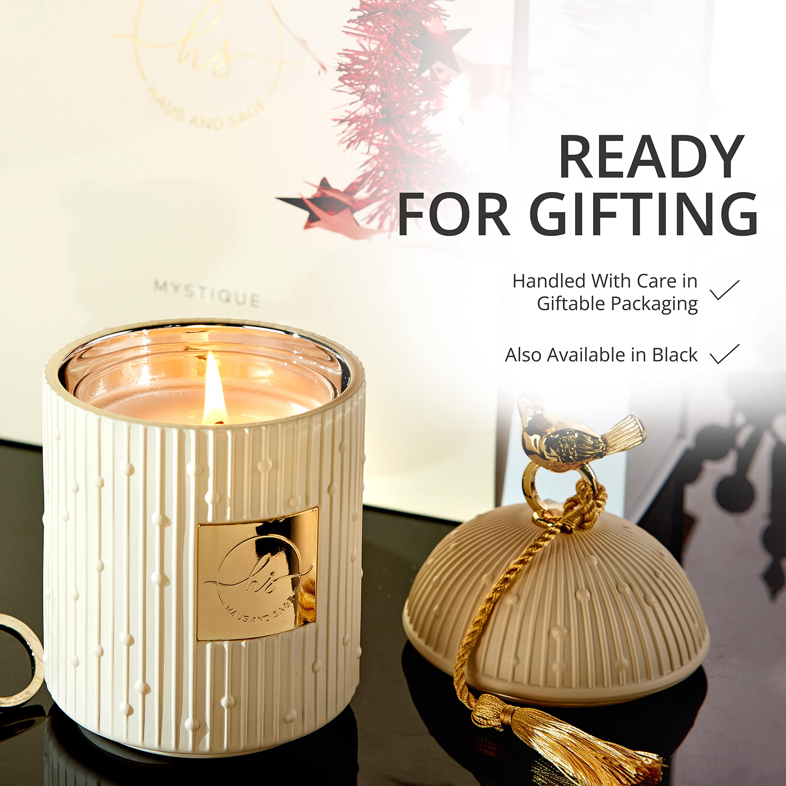 Luxury Scented Soy Candles Gift Set - 2 x 8.5oz Soy Wax Candles with Candle Holder & Wick Trimmer - 115 Hours Burn Time - Birthday Gifts for Women, Home Decor, Romantic Dinner Centerpiece - 4 Piece Set