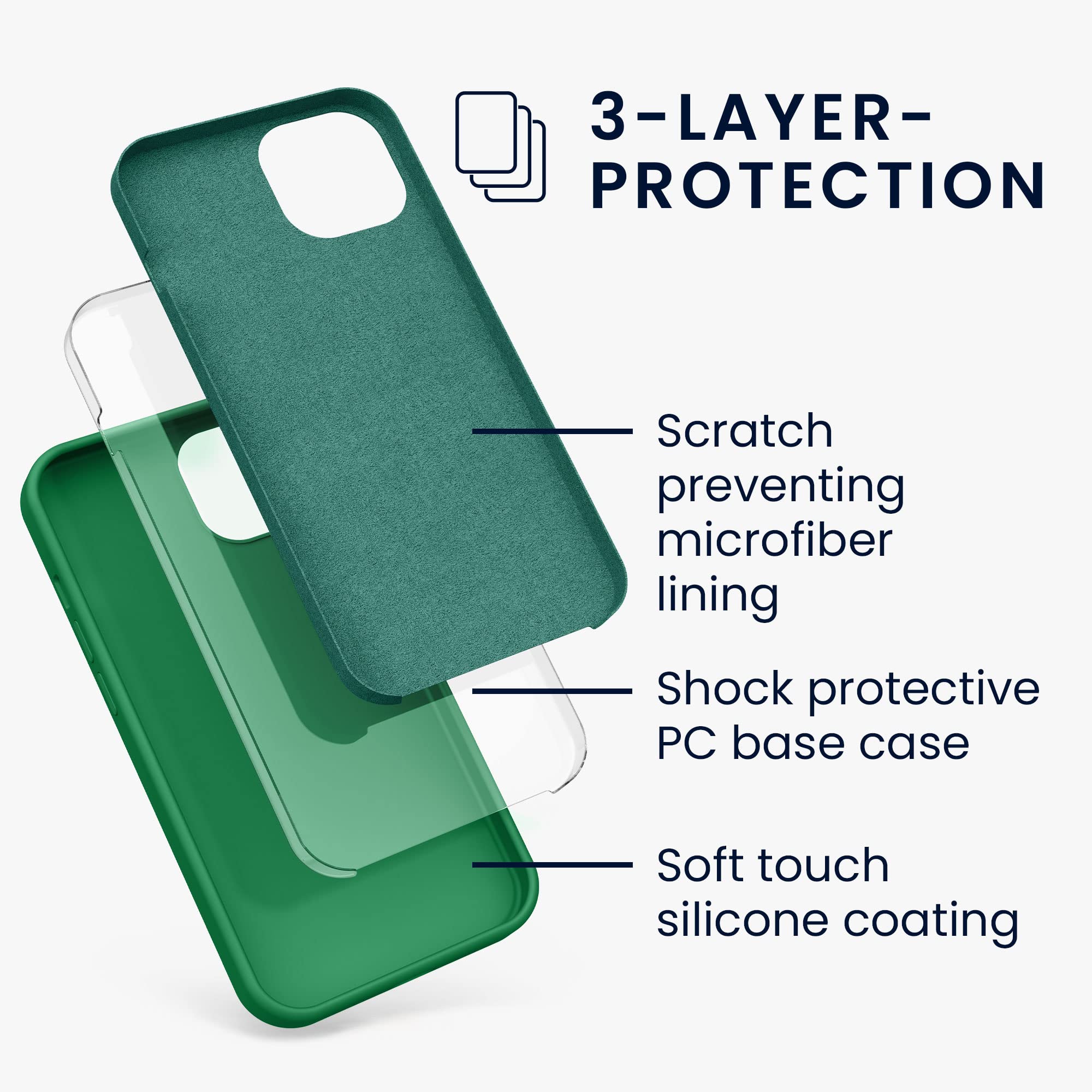 kwmobile Shockproof TPU Silicone Case for Apple iPhone 13 - Soft Matte Finish Protective Phone Cover in Pixie Green - Perfect for Everyday Use, Work & Travel