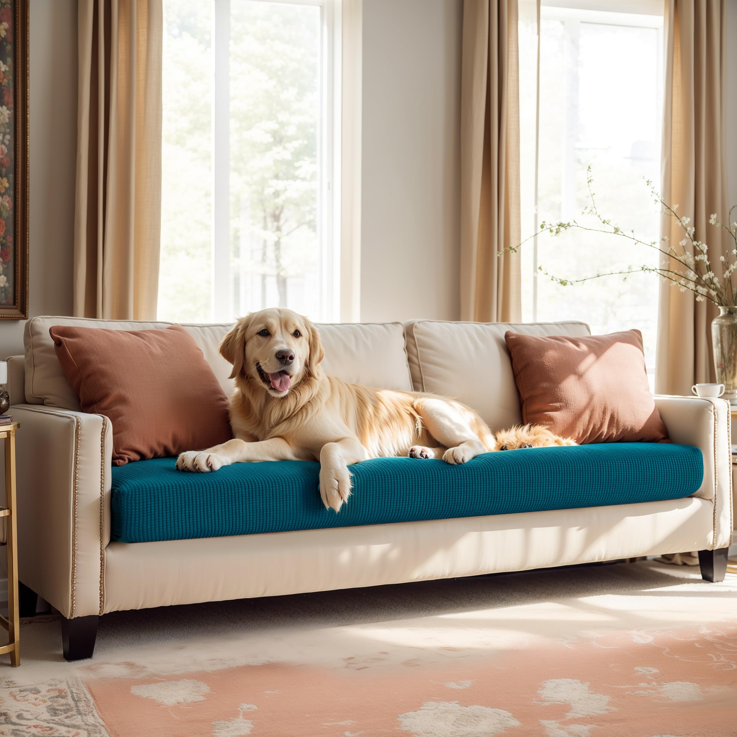 SUBRTEX Stretch Sofa Cushion Cover - Elastic Furniture Protector Slipcover for Couch, RV & Living Room - High Elasticity Washable Fabric (Blue) - Perfect for Home Decor, Pet Protection & Daily Use