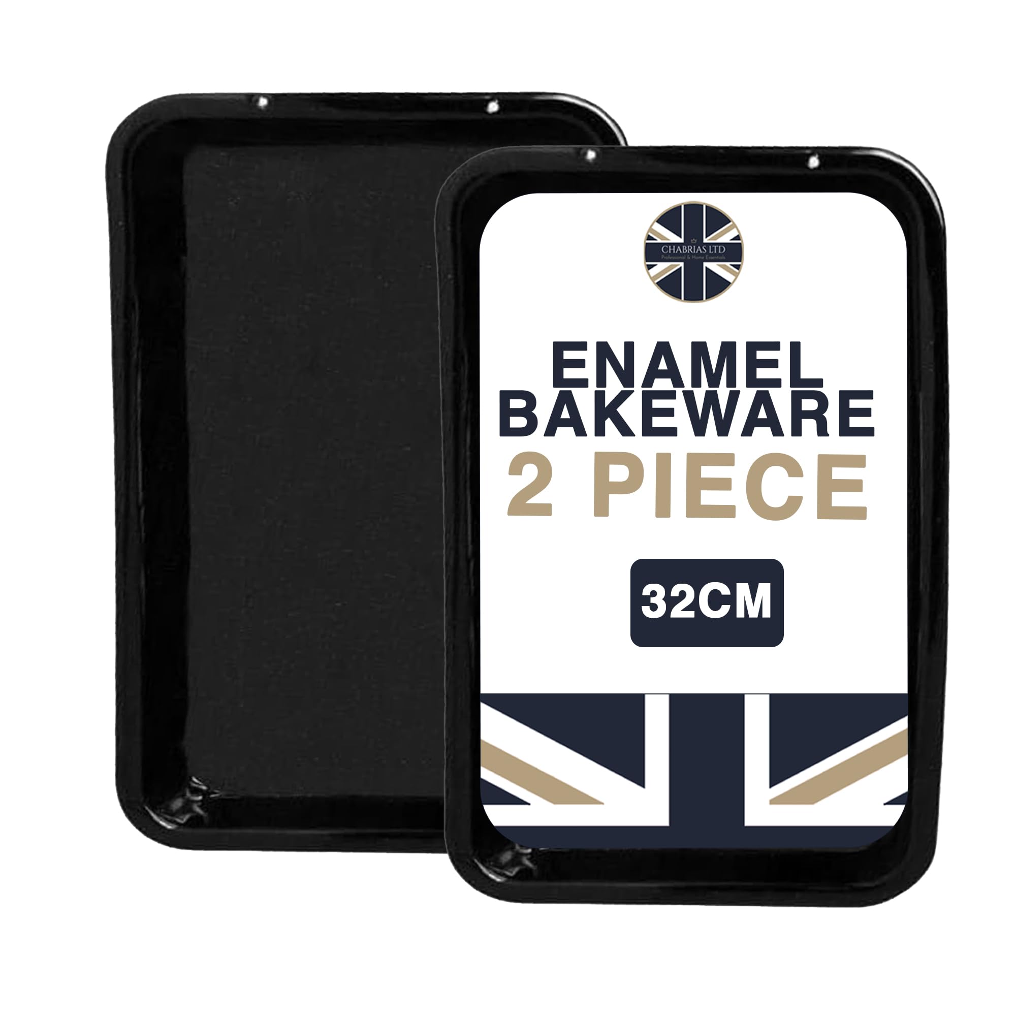 Samuel Groves 2-Pack 32cm Vitreous Enamel Baking Trays Set - Premium Oven & Roasting Pans for Baking, Cooking & Meal Prep - Durable British-Made Kitchenware for Cakes, Cookies, Roasts & Family Dinners