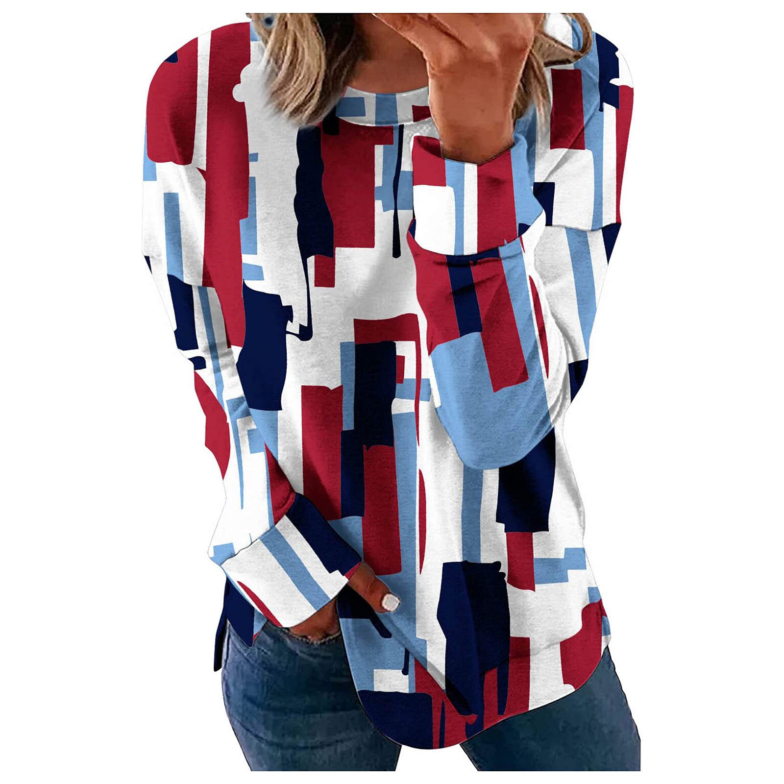 Stylish Women's Casual Long Sleeve T-Shirt - Geometric Stitch Design Fashion Top for Everyday Wear | Perfect for Work, Weekend & Layering