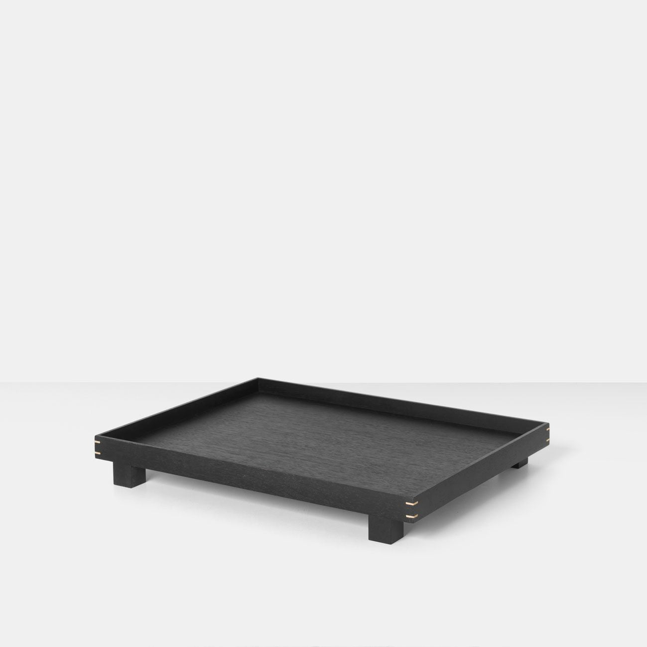 FERM LIVING Bon Wooden Tray - Black Stained Oak Wood Serving Tray with Handles, 2 Size Options for Dining Table, Coffee Table, or Bedside Organization