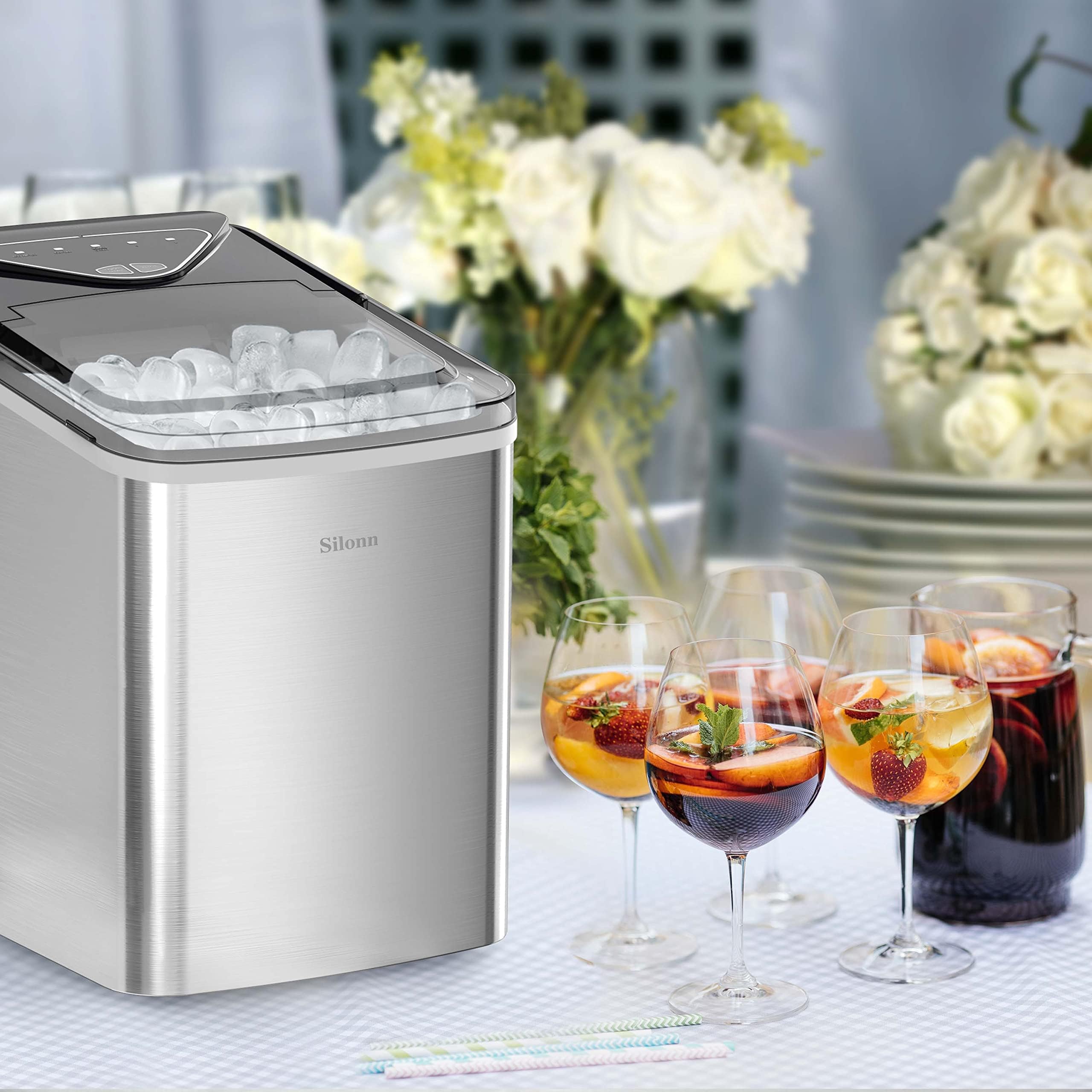 Countertop Ice Maker Machine - 9 Ice Cubes in 6 Minutes, 26lbs/24Hrs, Portable & Self-Cleaning with 2 Bullet-Shaped Ice Sizes - Perfect for Home Kitchen, Office, Bar, Party & Outdoor Gatherings