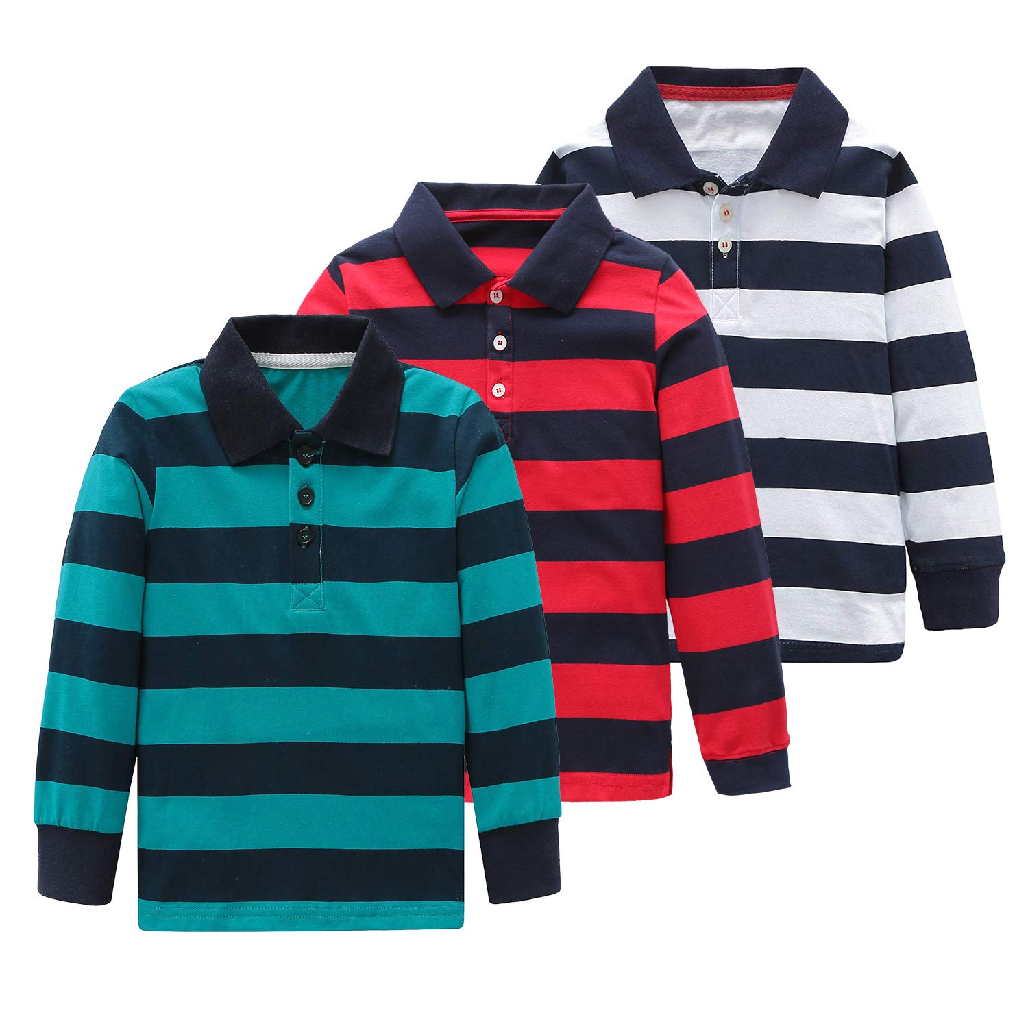 HowJoJo Boys Cotton Long Sleeve Striped Polo Shirts - Casual School & Play Outfits for Kids