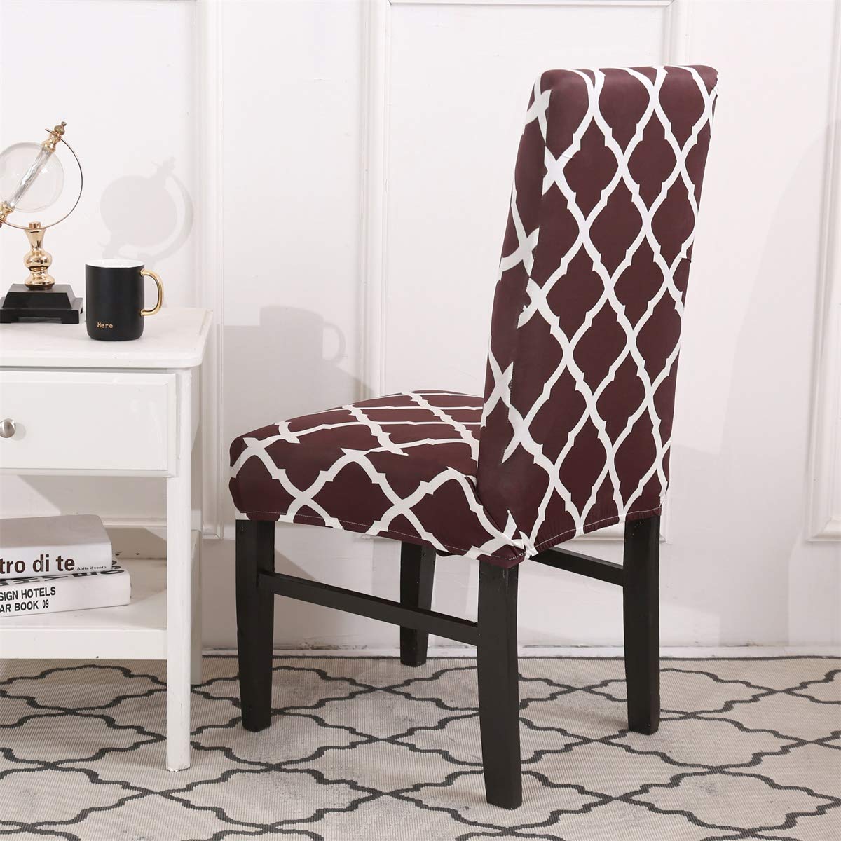 TOPCHANCES 6-Pack Stretch Elastic Spandex Chair Covers - Removable Slipcovers for Dining Chairs, Geometric Pattern Protective Seat Covers for Weddings, Banquets, Hotels (Dark Blue) - Perfect for Home, Office, and Event Decor