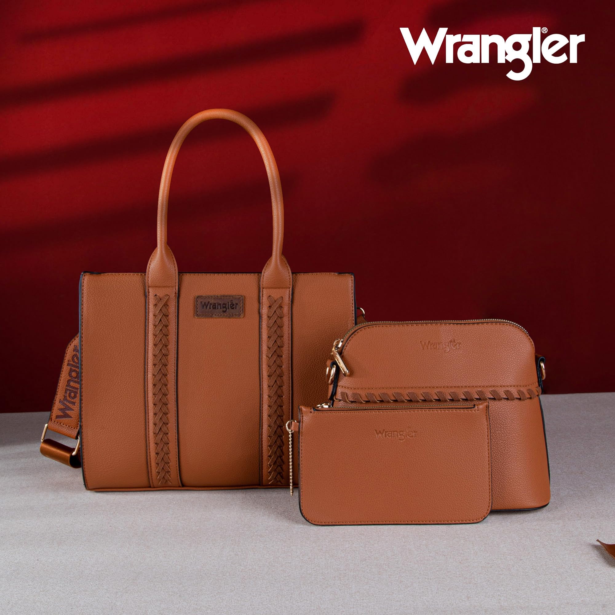 Wrangler Women's 3-Piece Purse Set - Tote Bag & Crossbody Handbag with Adjustable Strap | Fashion Accessories for Work, Travel & Everyday Use