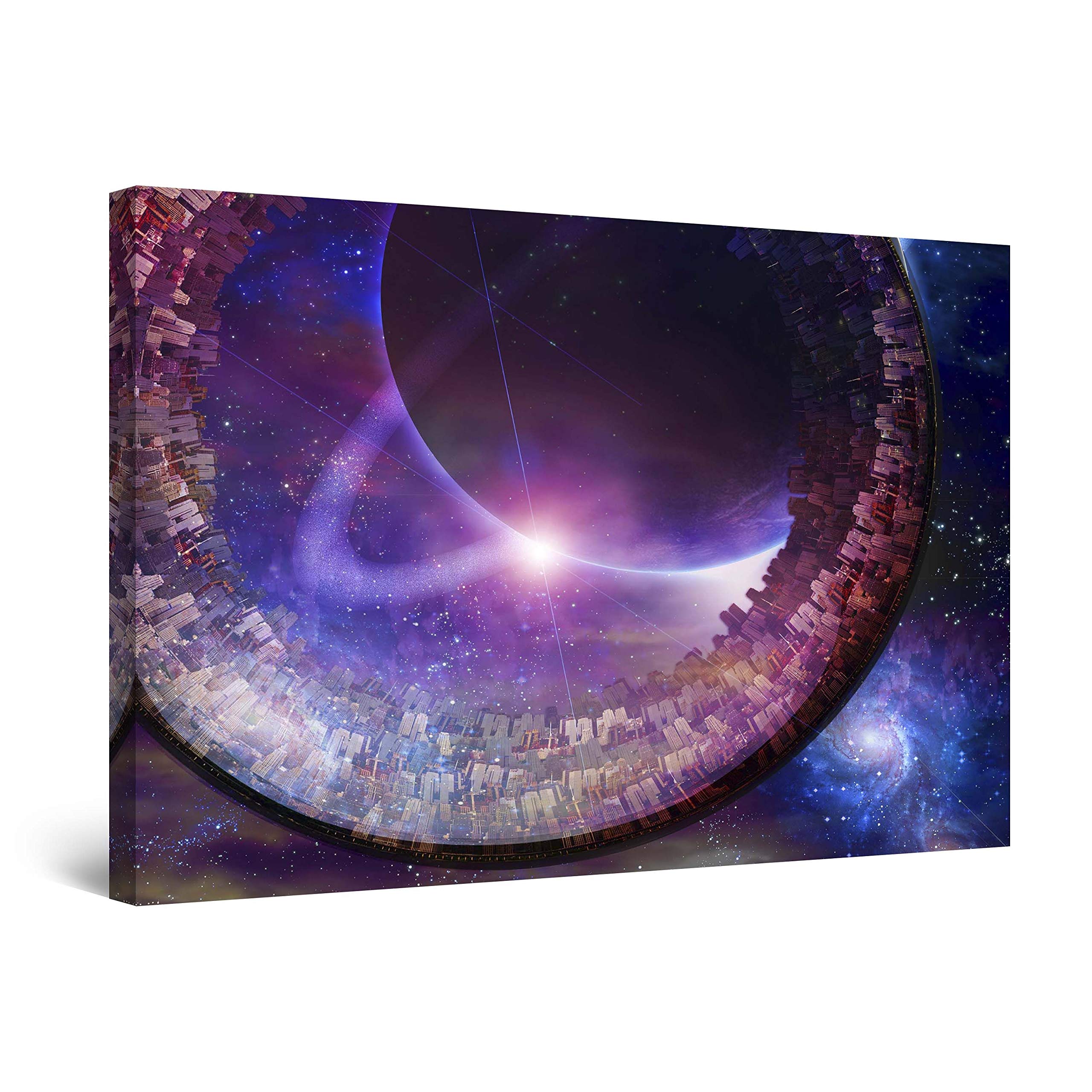 Startonight Framed Canvas Wall Art - 32x48 Inches Inception Future City Abstract Fantasy Painting for Living Room, Bedroom & Office Decor
