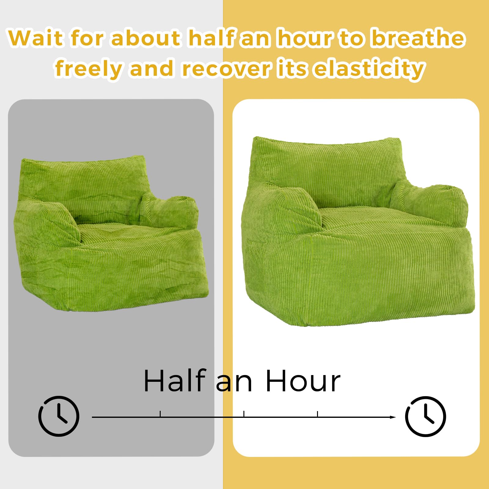 MAXYOYO Giant Bean Bag Chair - Oversized Stuffed Bean Bag Couch for Living Room, Bedroom & Game Room - Soft Green Comfortable Lounger for Adults & Teens - Perfect for Relaxing, Gaming & Movie Nights