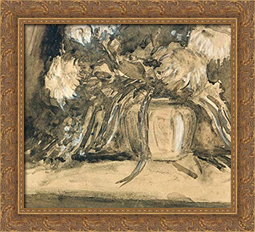 22x20 Gold Ornate Wood Framed Canvas Art - Theo van Doesburg Chrysanthemums Painting - Floral Wall Decor for Living Room, Bedroom & Office