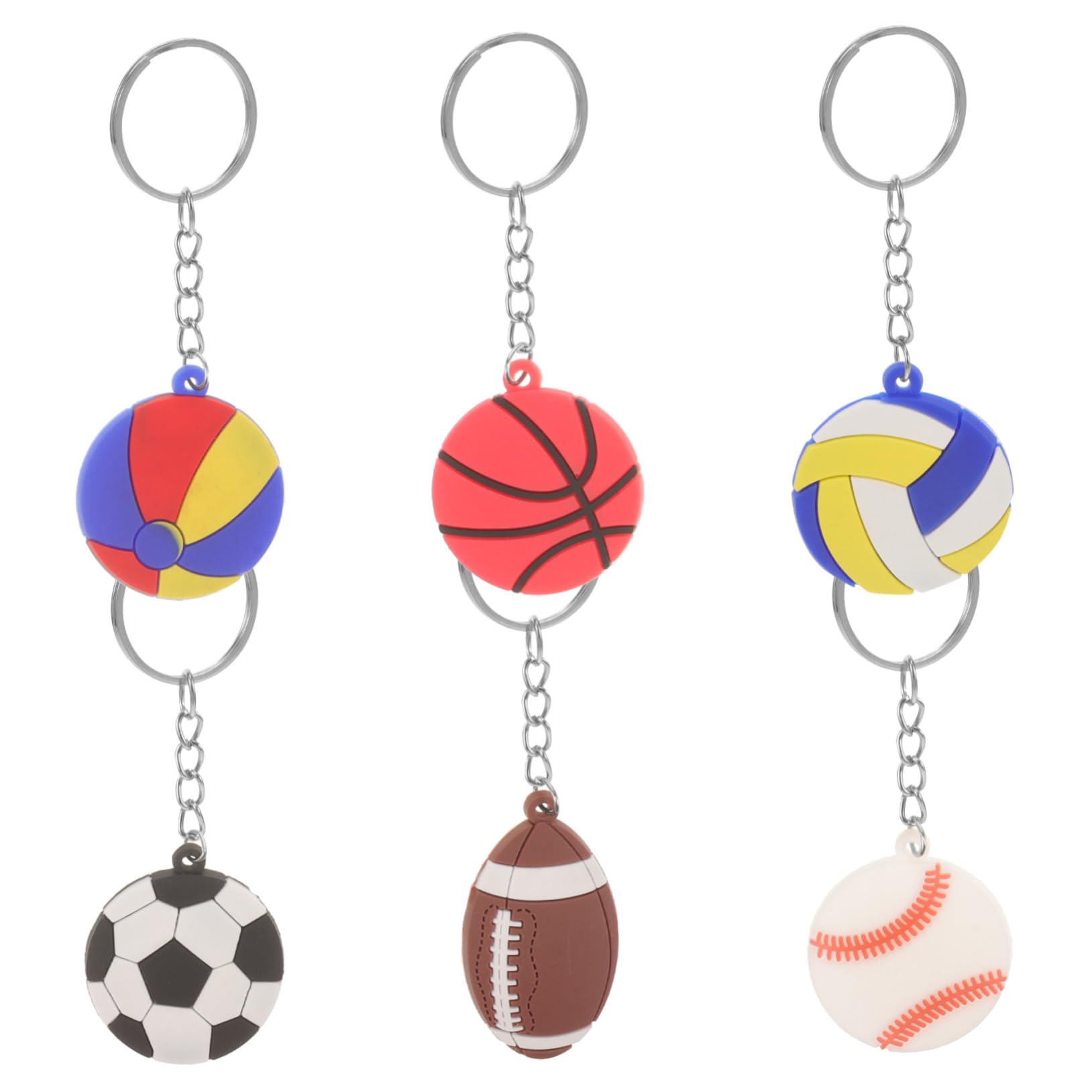 WHAMVOX 6pcs Sports Keychains for Boys - Durable Metal & Silicone Mini Keychains - Perfect for Backpacks, Gym Bags & Sports Gear Accessories