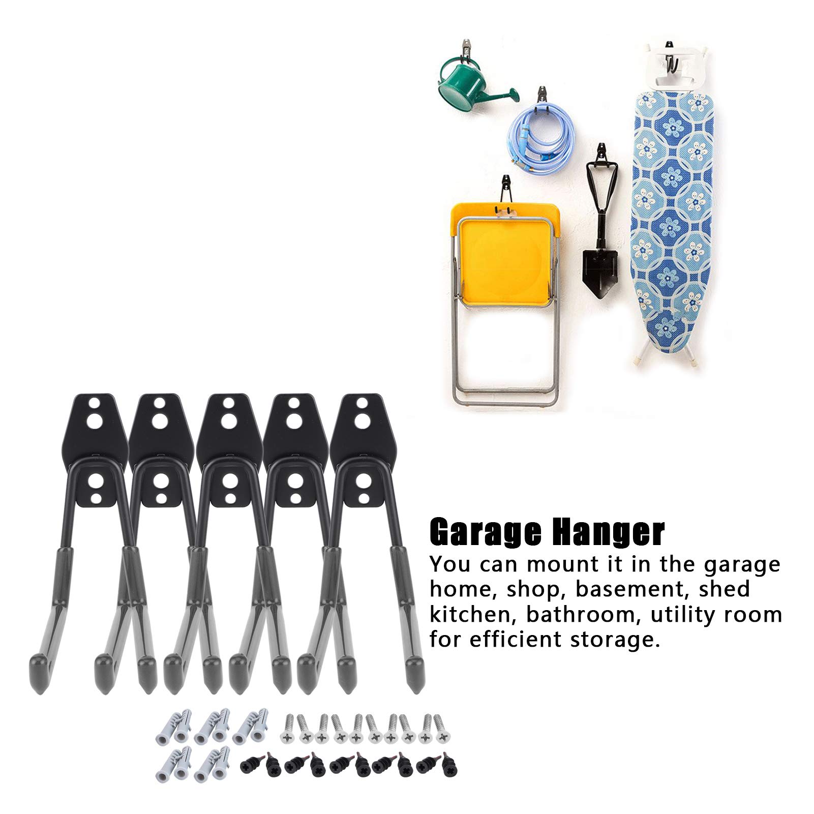 Garage Hooks for Wall Mounted Tool Organization - Heavy Duty Storage Hangers for Garage, Shed & Workshop (Black) - Perfect for Hanging Tools, Ladders, Bikes & Garden Equipment