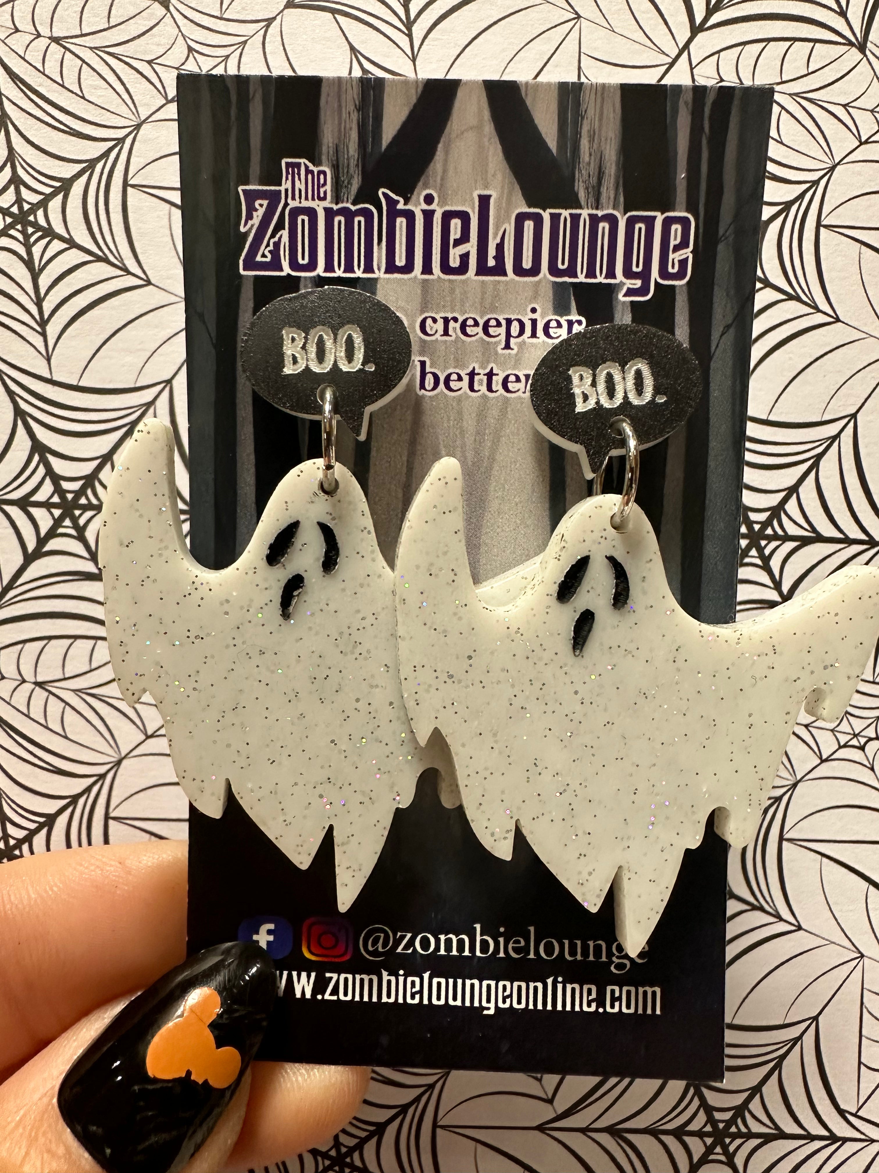 Sparkling Glitter Boo Ghost Earrings for Halloween - Cute & Spooky Accessories for Costume Parties, Trick or Treat, and Festive Celebrations