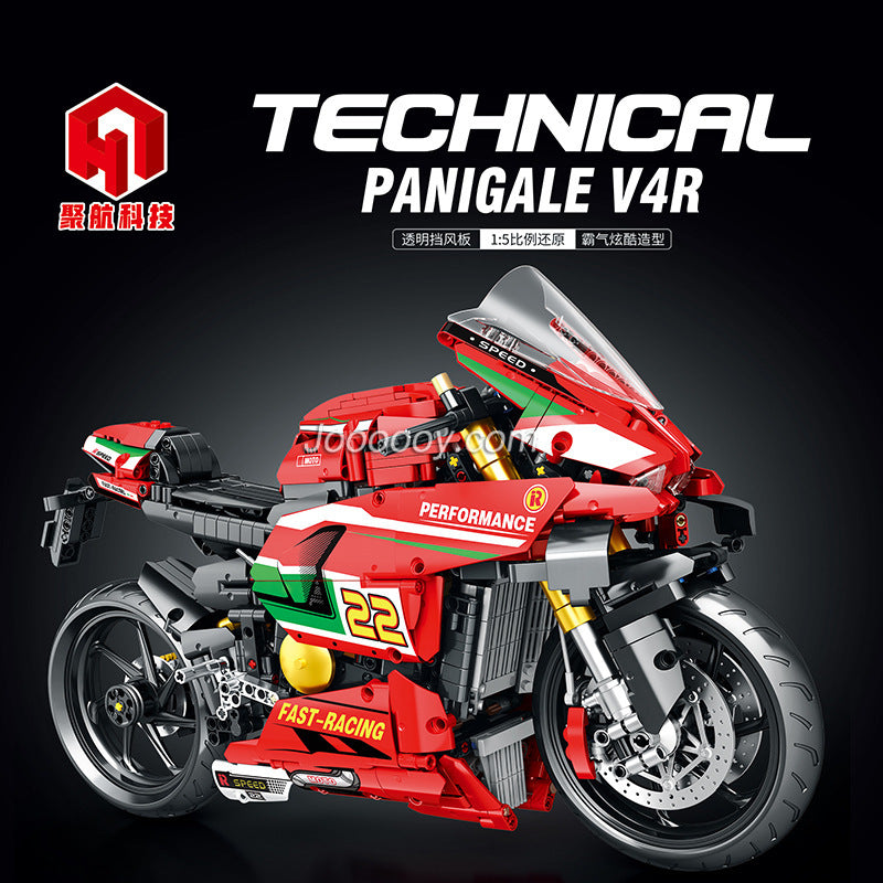 1966PCS Juhang JH85004 Ducati Panigale V4 R Motorcycle Building Blocks Set - Perfect for Adults & Teens, STEM Educational Toy, Gift for Bike Lovers - Display Model for Home Office Decor, Collector's Item