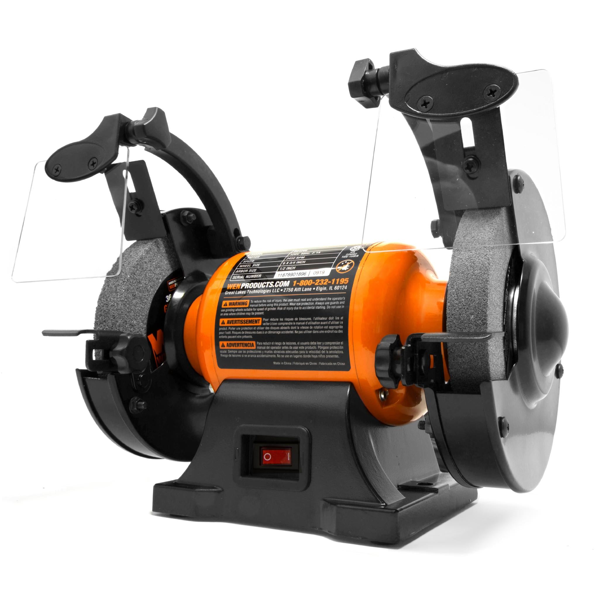 WEN BG4260 2.1 Amp 6 Inch Single Speed Bench Grinder - Heavy Duty Metal Grinding & Sharpening Tool for DIY Projects & Workshop Use