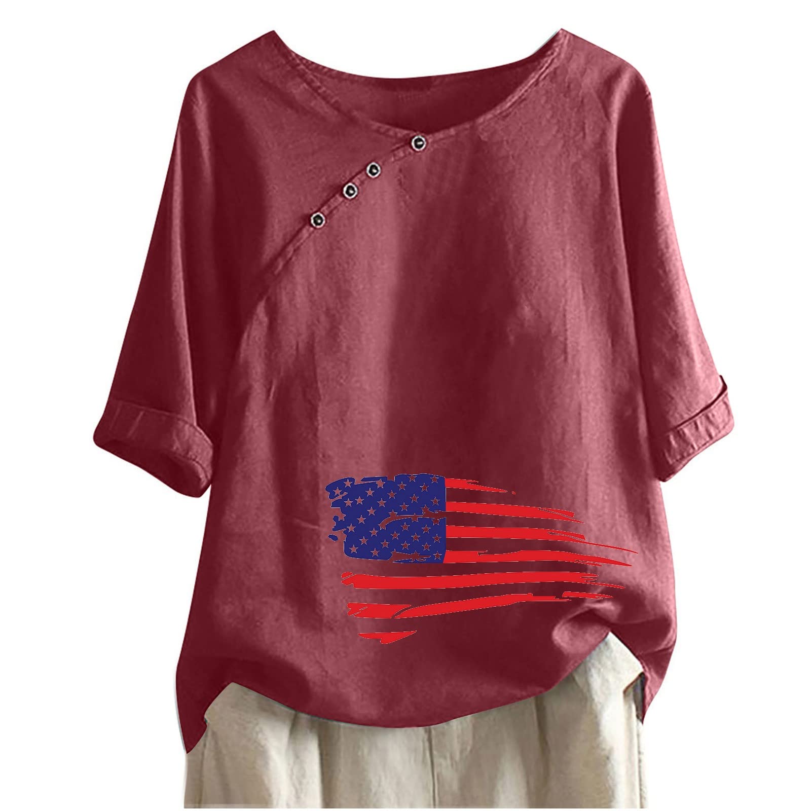USCharm Women's Casual Summer Half Sleeve Tunic Tops - Round Neck Loose Fit Blouse for Work & Everyday Wear | Breathable Comfort Tee Shirts for Office, Outings & Relaxation