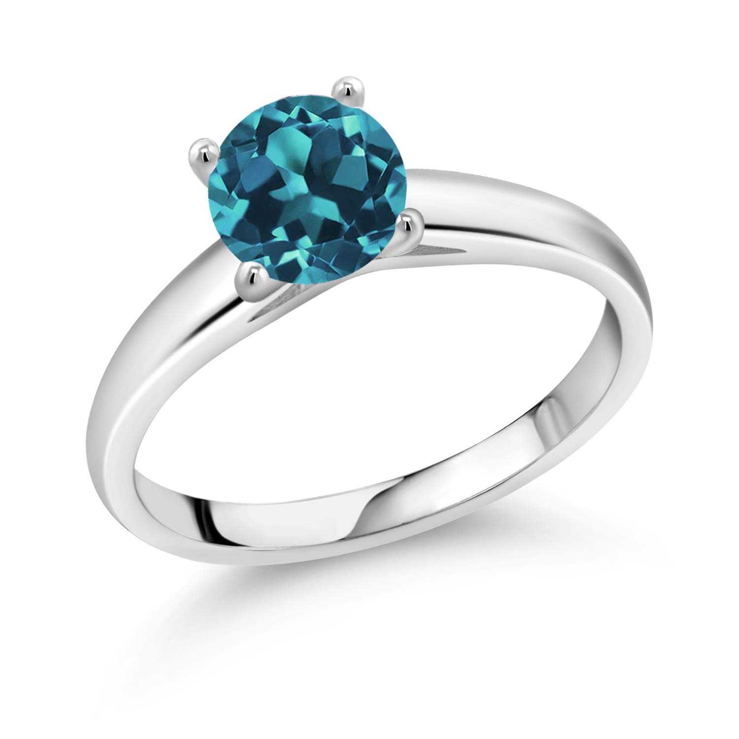 1.33 Ct Round London Blue Topaz 10K White Gold Ring for Women - Elegant Gemstone Engagement & Wedding Band - Perfect for Anniversary, Proposal, or Gift