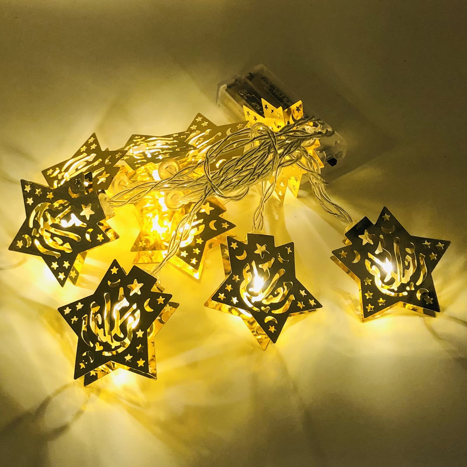 Ramadan Eid String Lights - 9.8FT 20LED Moon Star Pattern Islamic Decorations for Home, Garden & Patio | Indoor Lantern Lights for Muslim Holiday Celebrations & Mubarak Decor Supplies (B) - Perfect for Ramadan Nights, Eid al-Fitr Parties, Mosque Decorations & Family Gatherings