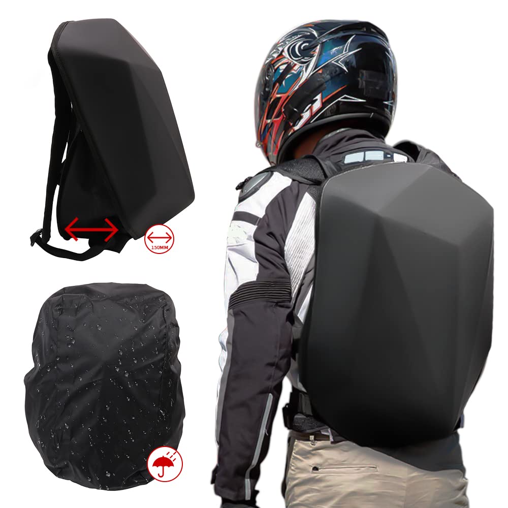 JFG RACING 30L Hard Shell Motorcycle Backpack - Waterproof Laptop Backpack for Men, Universal Fit for Commuting, Travel & Outdoor Adventures (Black)