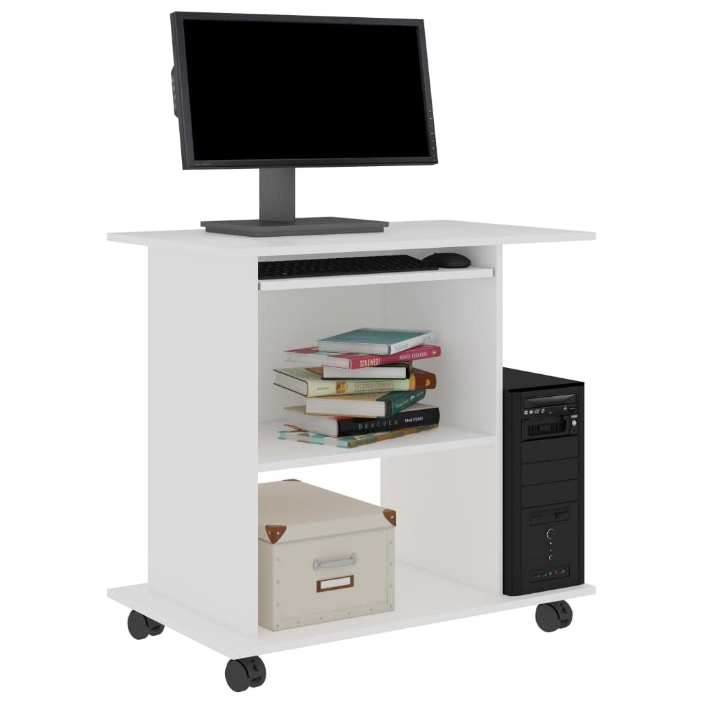 Modern White Computer Desk with Storage Shelves - 31.5