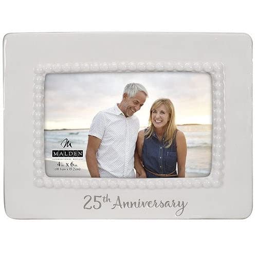 Malden 25th Anniversary Ceramic Bead Picture Frame - Elegant Keepsake for Wedding, Anniversary & Family Photos - Perfect Home Decor Gift