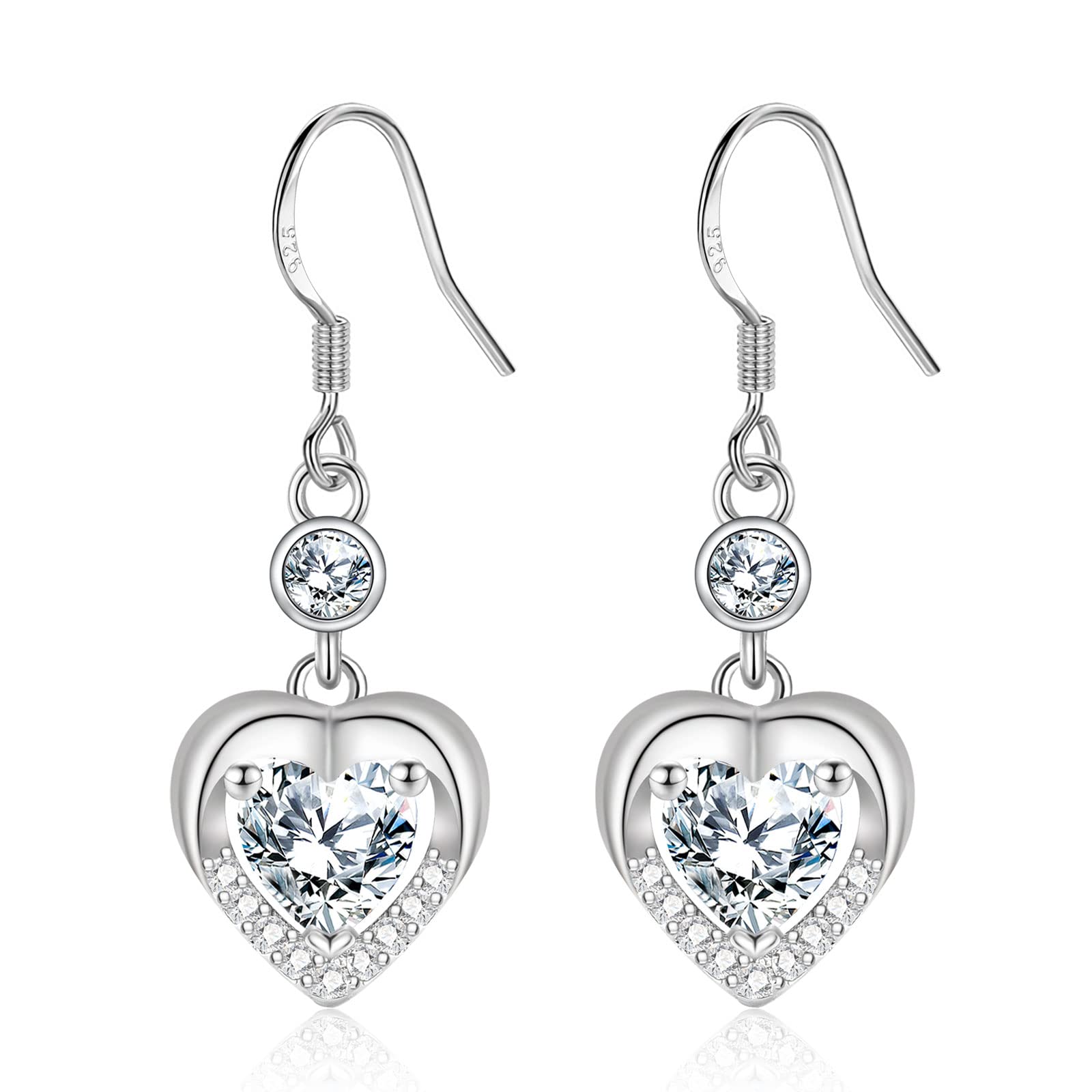 Hypoallergenic Cubic Zirconia Heart Drop Earrings for Women - Sterling Silver Dangle Earrings for Sensitive Ears | Elegant Gift for Birthday, Anniversary, Christmas | Perfect for Date Night, Wedding & Special Occasions