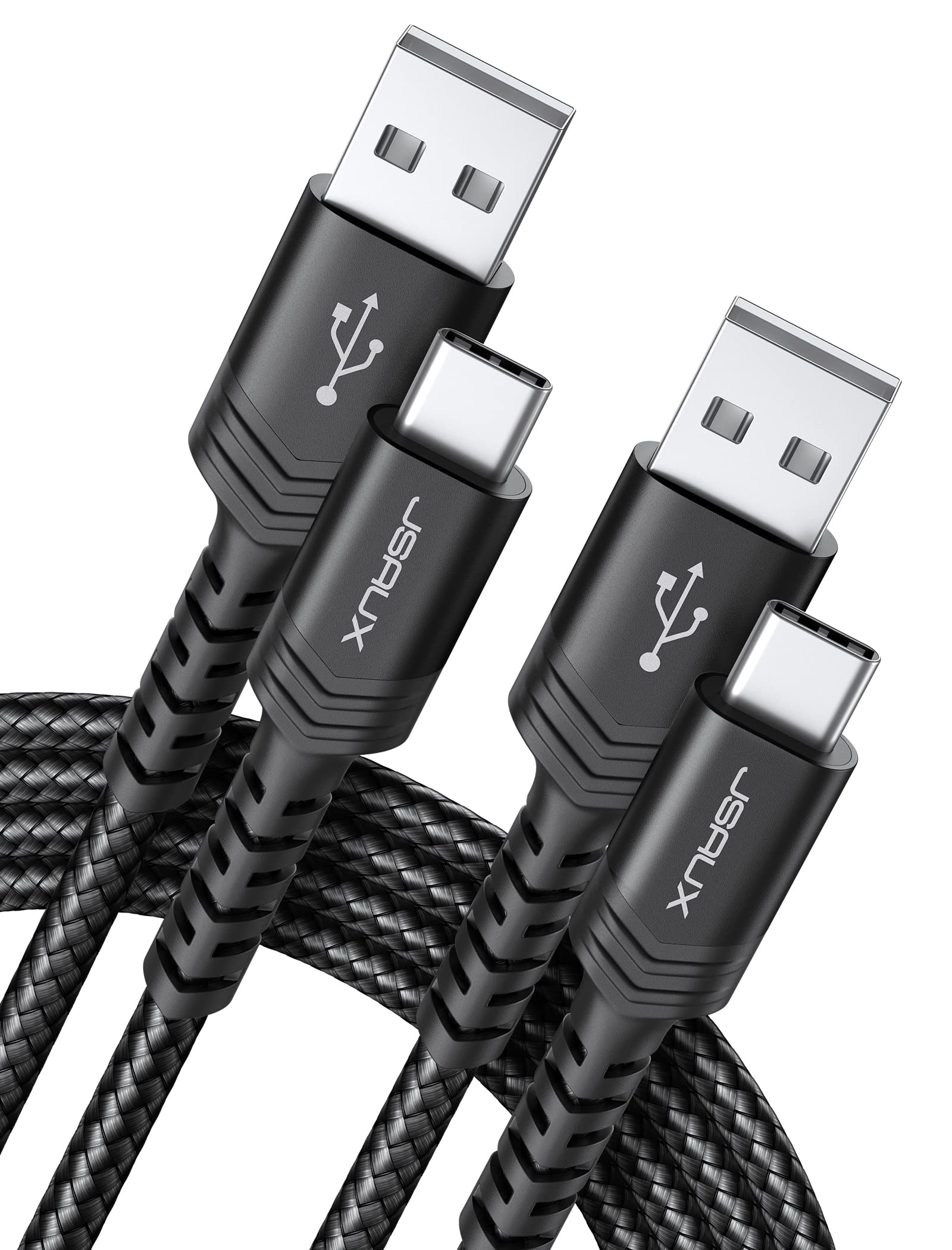 JSAUX USB C Cable 3-Pack 6.6FT, USB-A to USB-C Fast Charging Cable 3.1A, Durable Braided Type C Charger Cord for Samsung Galaxy S20/S10/S9/S8, Note 10/9/8, A51/A20, LG V20, PS5 Controller - Black | Perfect for Home, Office & Travel Charging