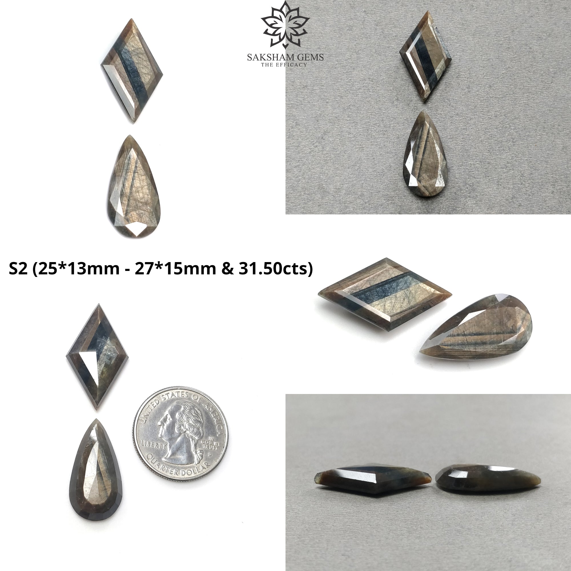 Natural Untreated Unheated Golden Brown Chocolate & Blue Sheen Sapphire Gemstone Set (2pcs) - Unique Uneven Shape for Jewelry Making, Engagement Rings & Collector's Gifts