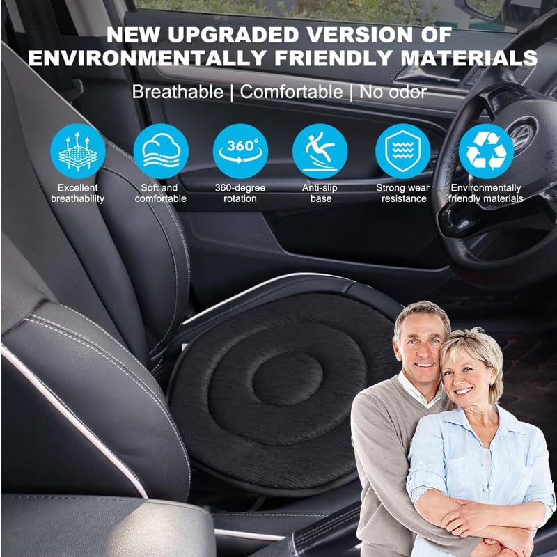 360° Rotating Car Seat Cushion for Elderly - Non-Slip Swivel Cushion for Comfort & Support - Perfect for Long Drives, Office Chairs & Wheelchair Use (Black)
